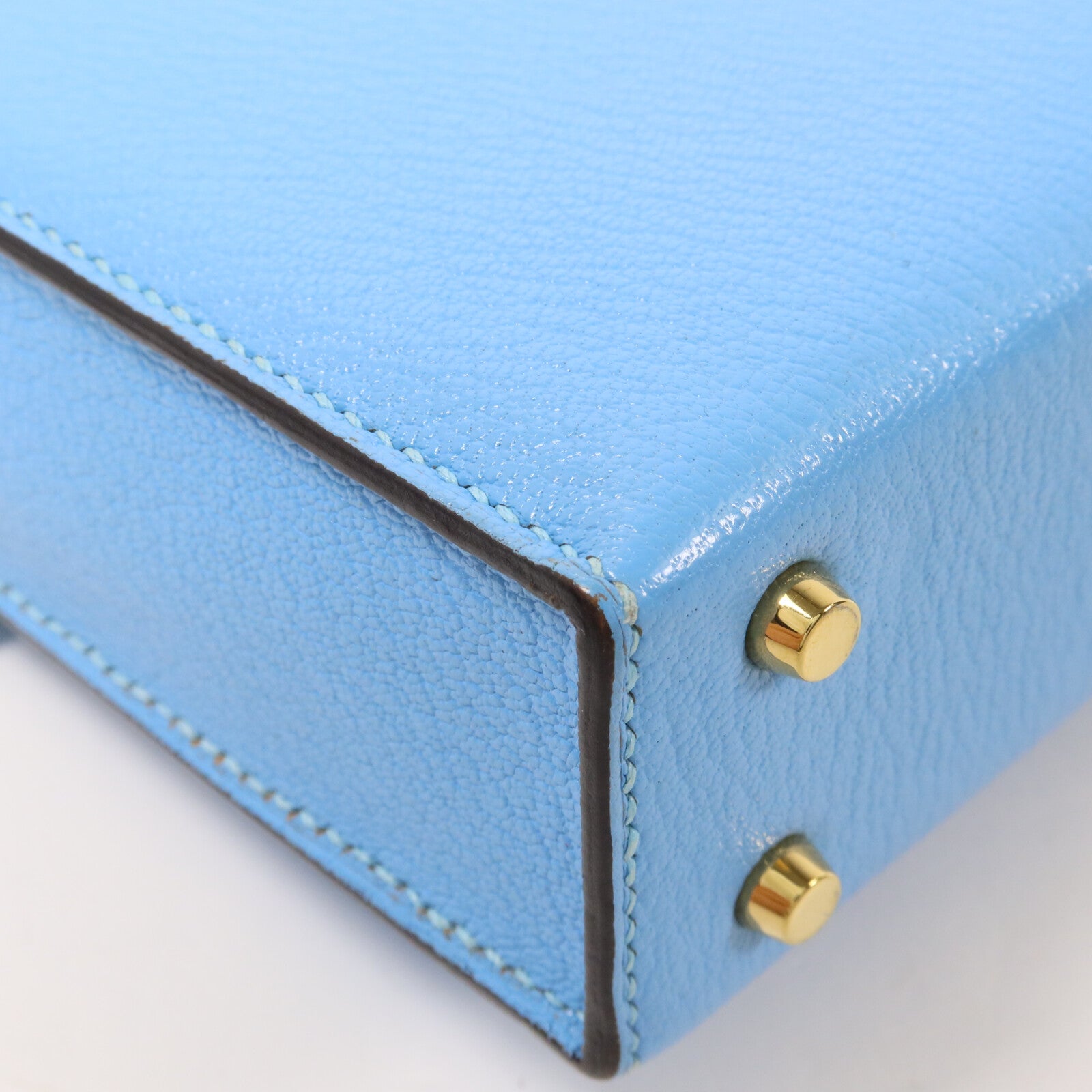 HERMES Chevre皮革Verrou Mini鏈帶肩背袋Celeste