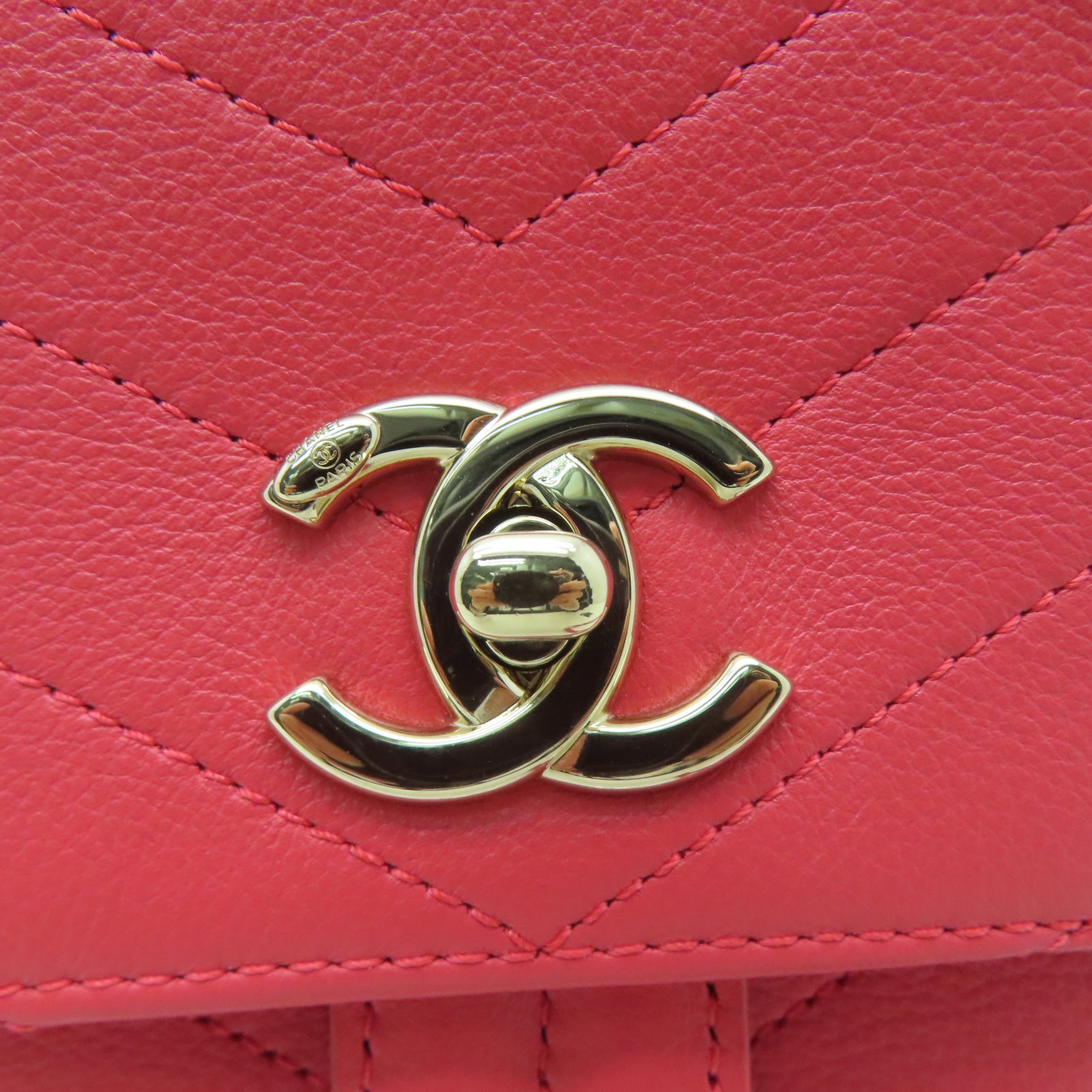 CHANEL 【激減優惠】斜紋牛皮皮革Backpack金扣背包粉紅色