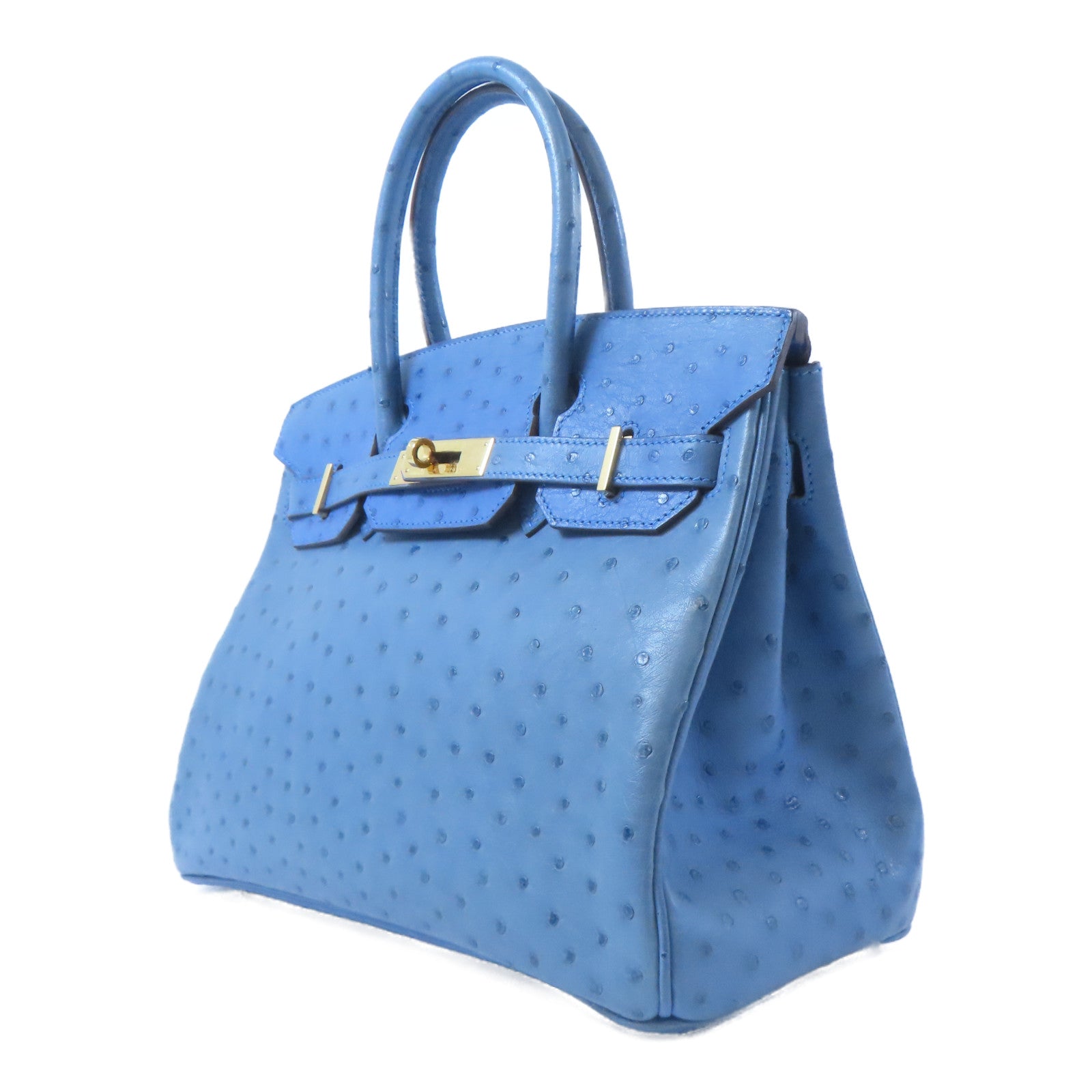 HERMES 【激減優惠】鴕鳥皮革Birkin 30金扣手挽袋藍色