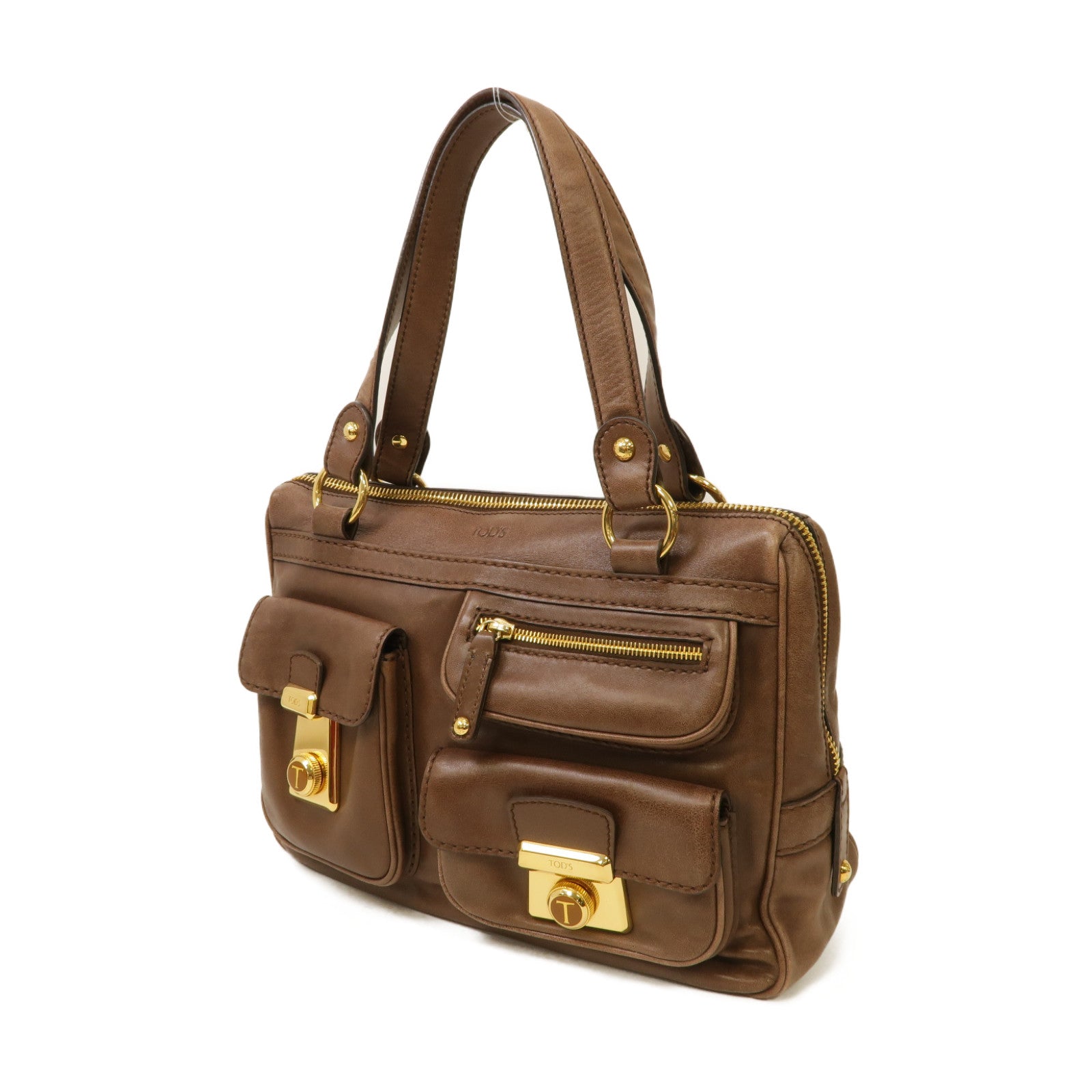 TOD'S 【激減優惠】牛皮皮革Shoulder Bag金扣肩背袋棕色