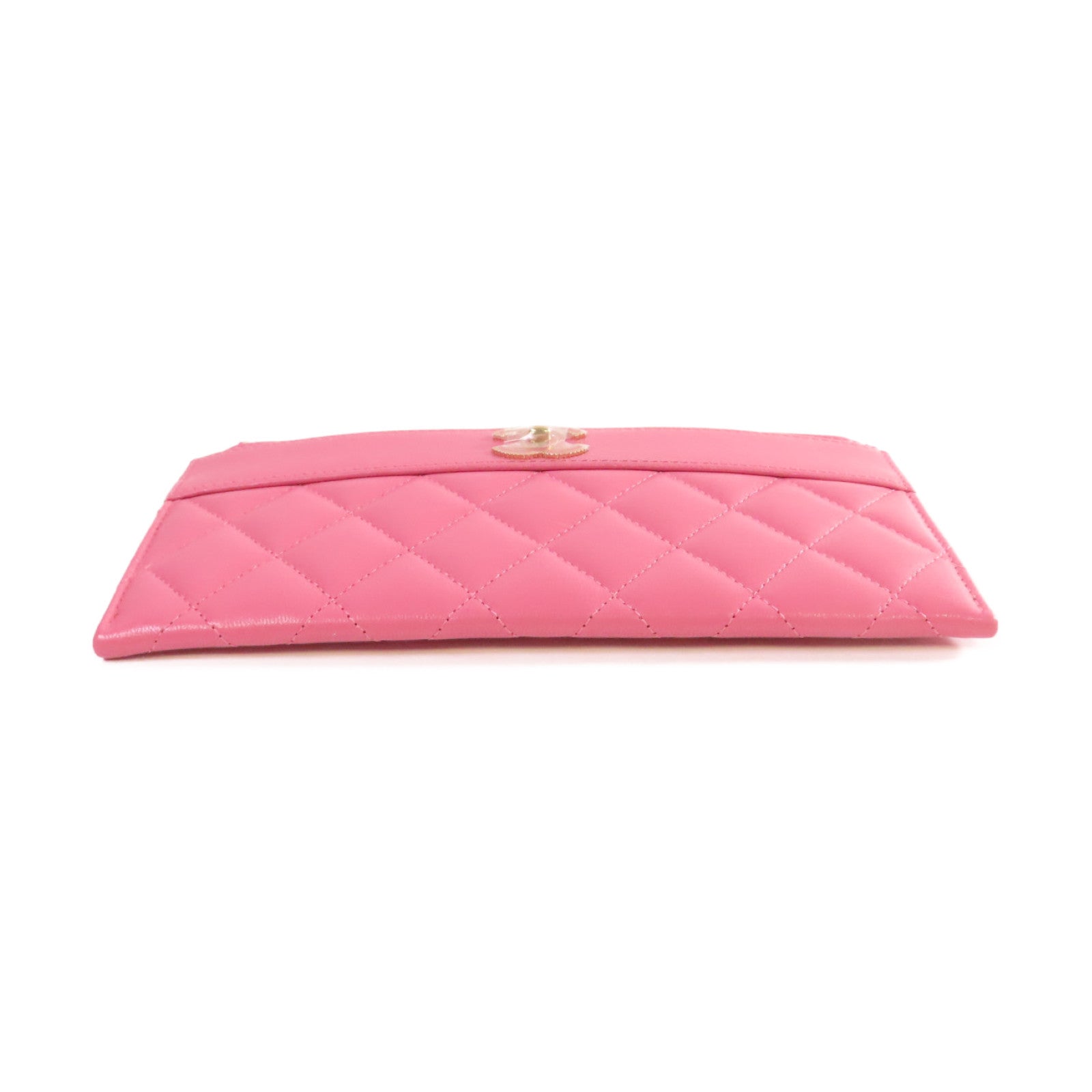 CHANEL 菱格羊皮皮革Long Wallet金扣長錢包粉紅色