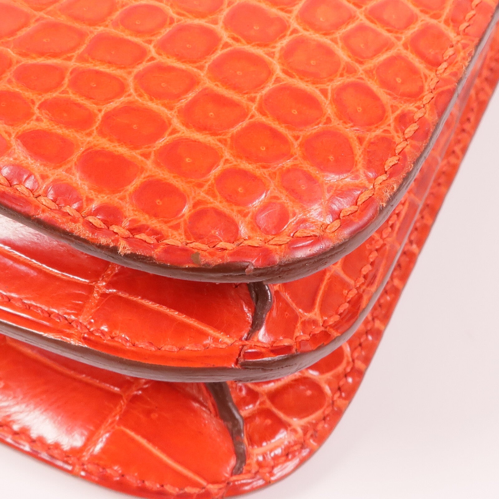 HERMES 鱷魚皮革Constance Elan金扣肩背袋Sanguine Shiny