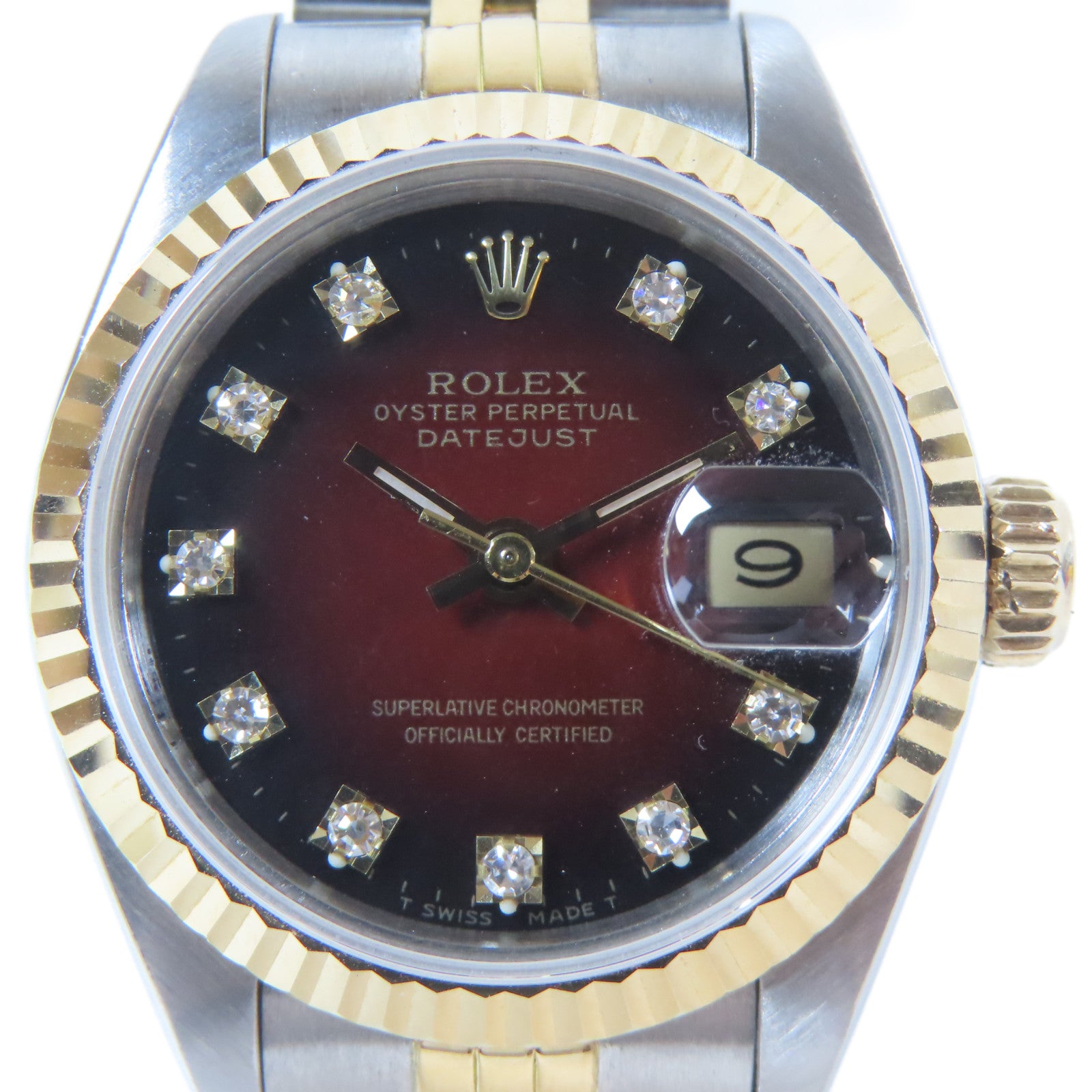 ROLEX Lady-Datejust 18K黃金/不鏽鋼鑽石手錶自動機芯紅色