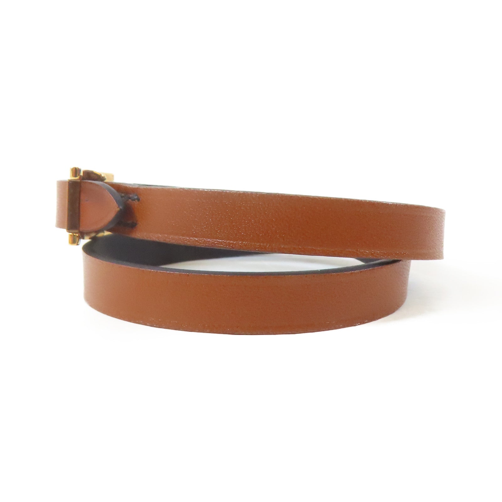 HERMES 牛皮皮革Behapi Double Tour Bracelet金扣手鐲啡色