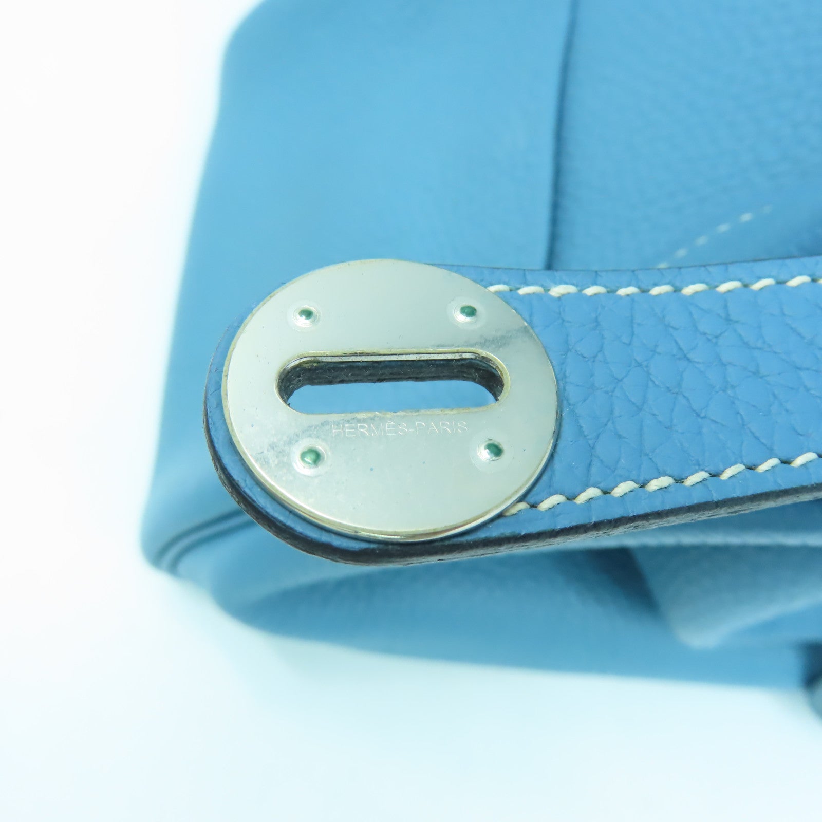 HERMES 【清倉大減價】Taurillon Clemence Lindy 30銀扣手挽肩背兩用袋Blue Jean藍色