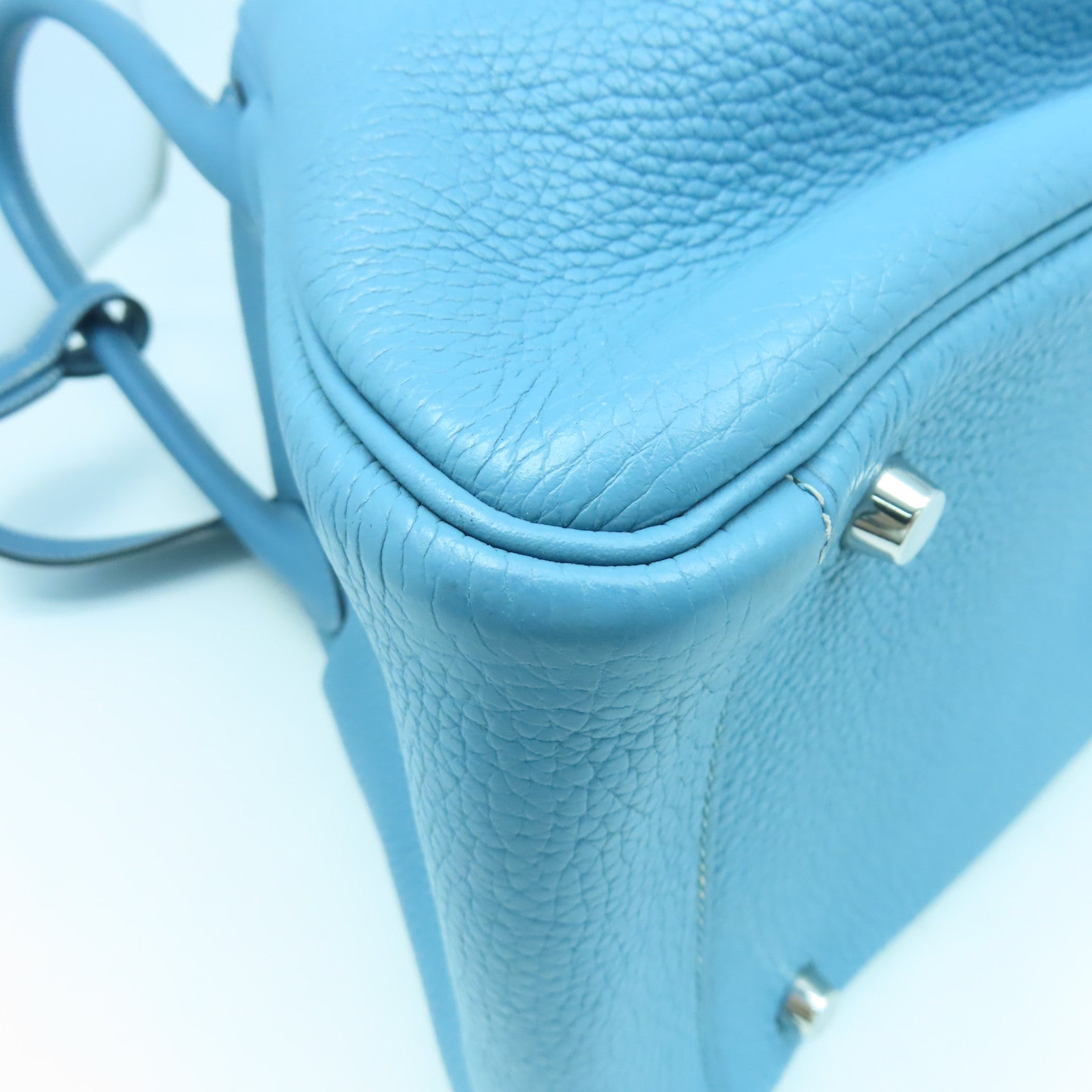 HERMES 【清倉大減價】Taurillon Clemence Lindy 30銀扣手挽肩背兩用袋Blue Jean藍色