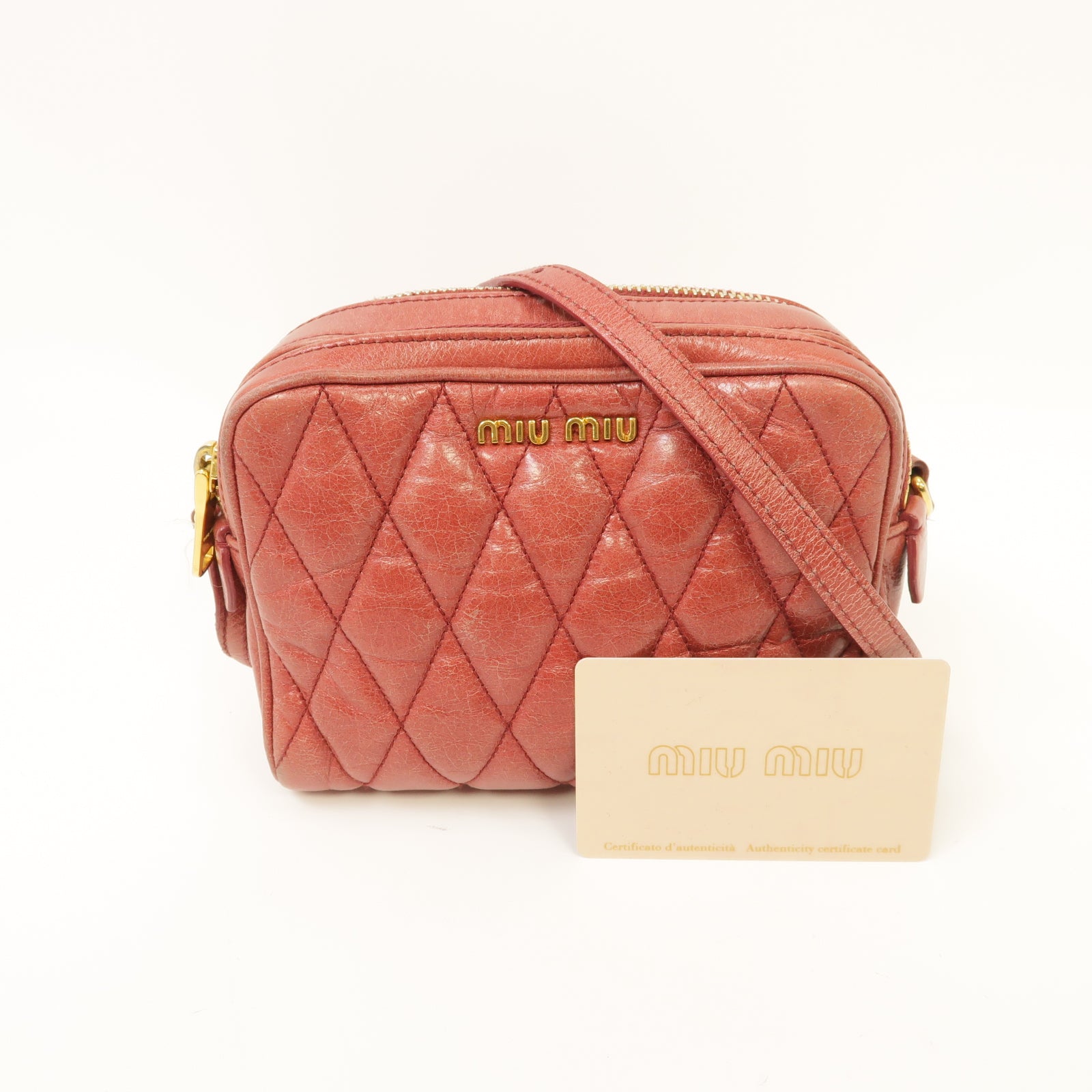 Miu Miu 【激減優惠】牛皮皮革Shoulder Bag金扣肩背袋紅色