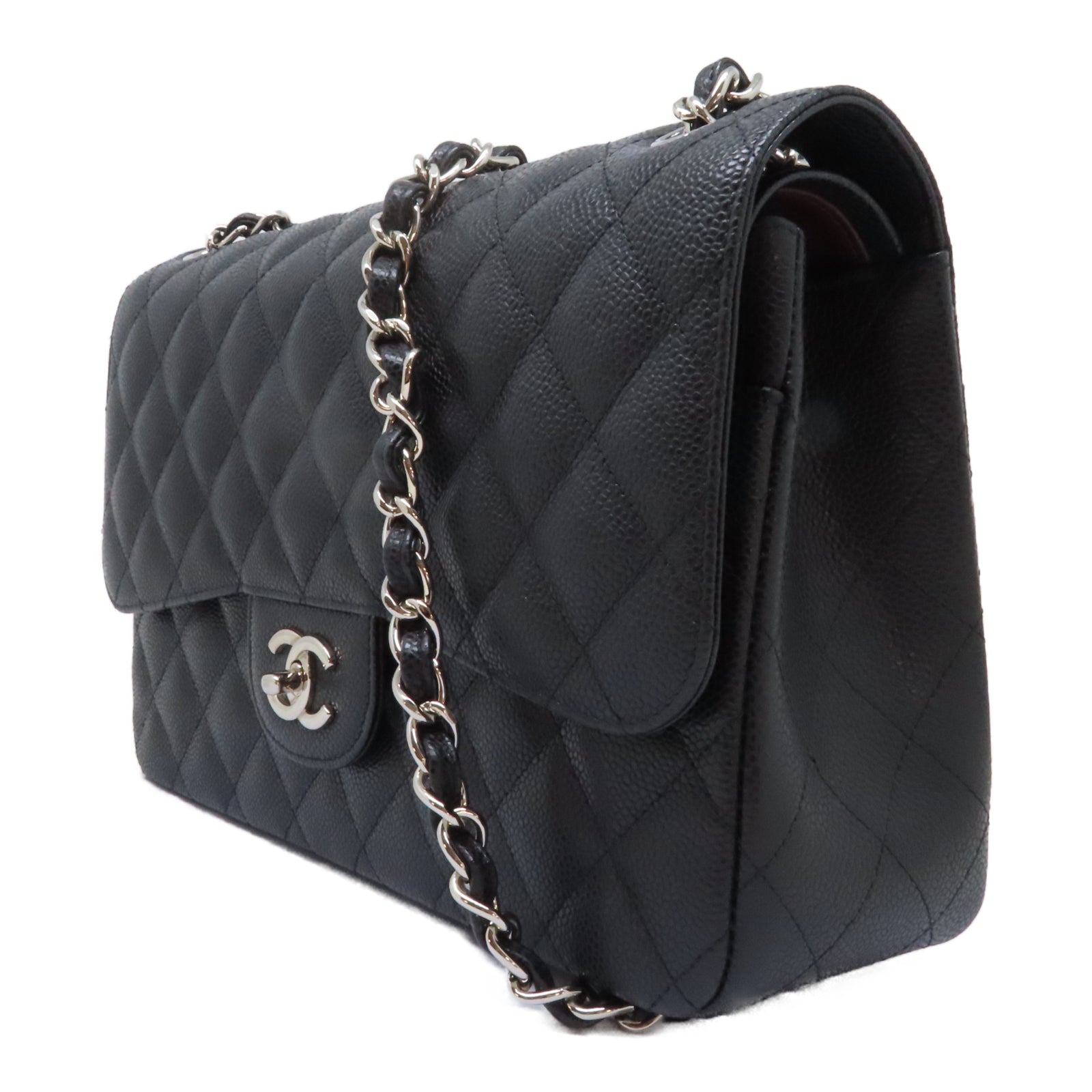 CHANEL 【激減優惠】菱格Caviar皮革Chanel Jumbo銀扣鏈帶肩背袋黑色