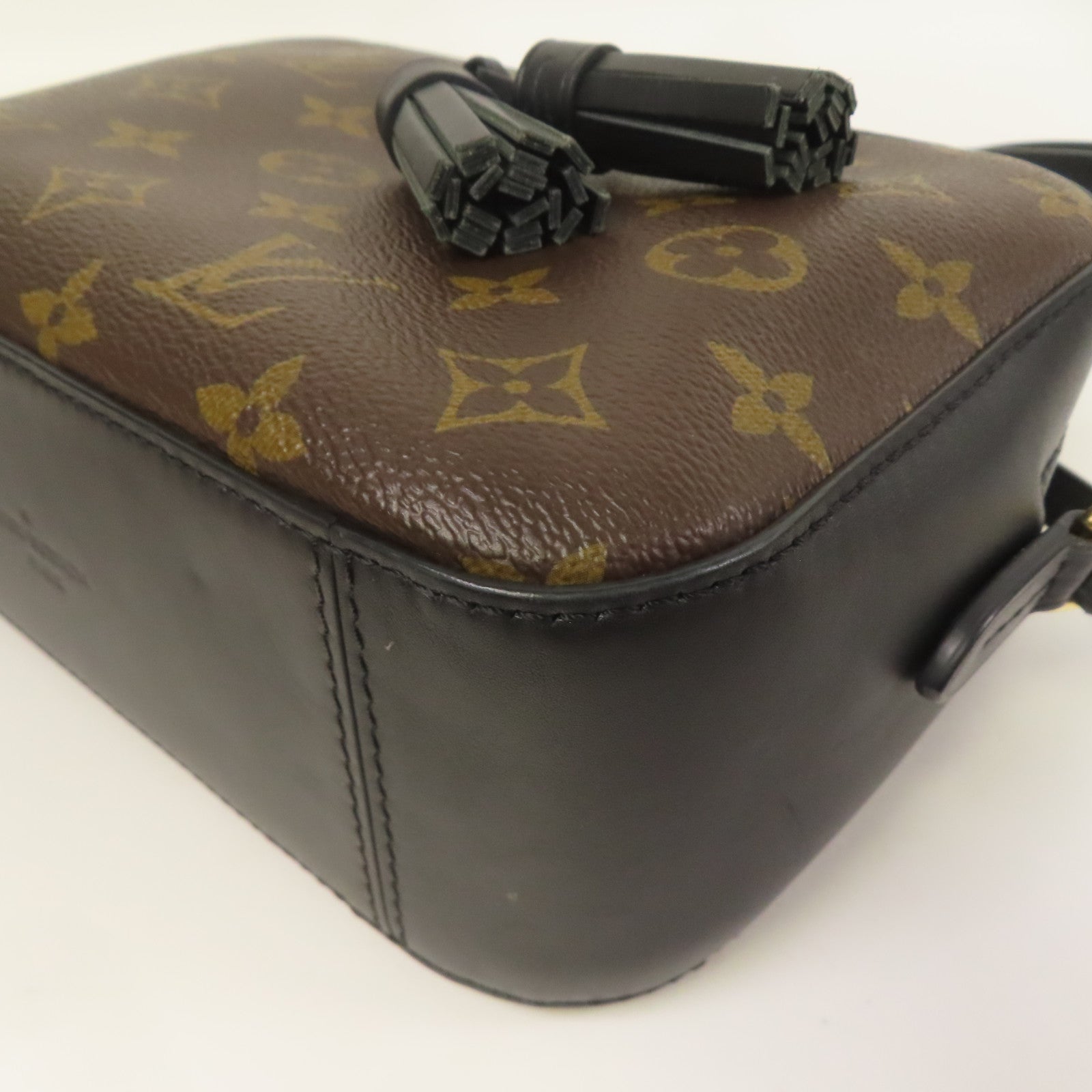 LOUIS VUITTON Monogram Saintonge金扣手挽袋棕色/黑色