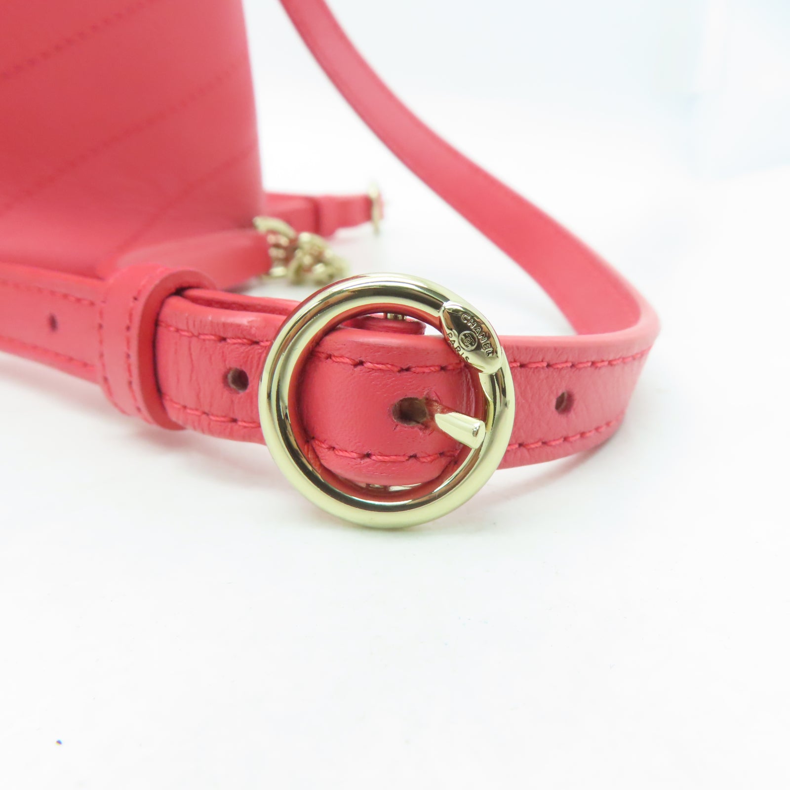 CHANEL 【激減優惠】斜紋牛皮皮革Backpack金扣背包粉紅色