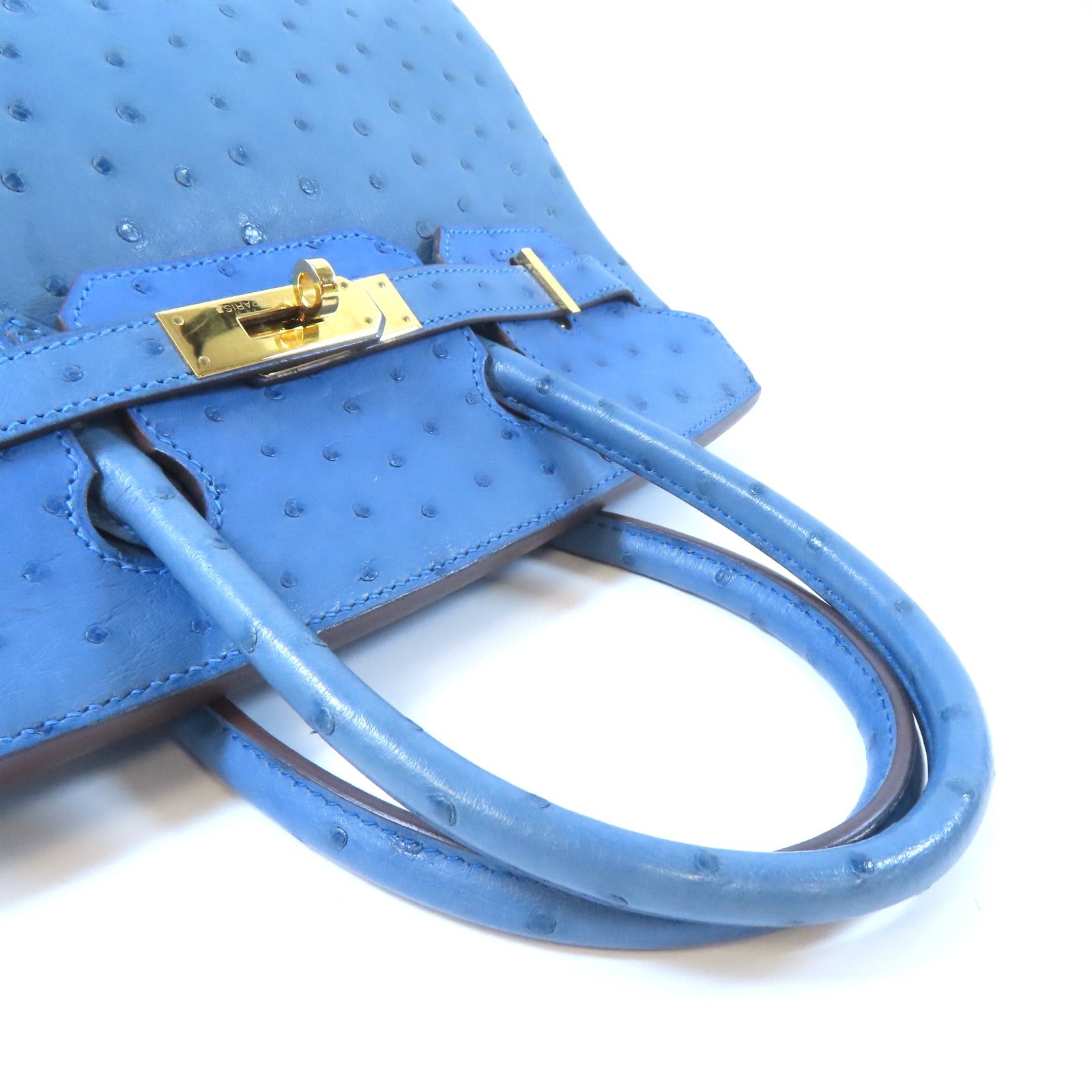 HERMES 【激減優惠】鴕鳥皮革Birkin 30金扣手挽袋藍色