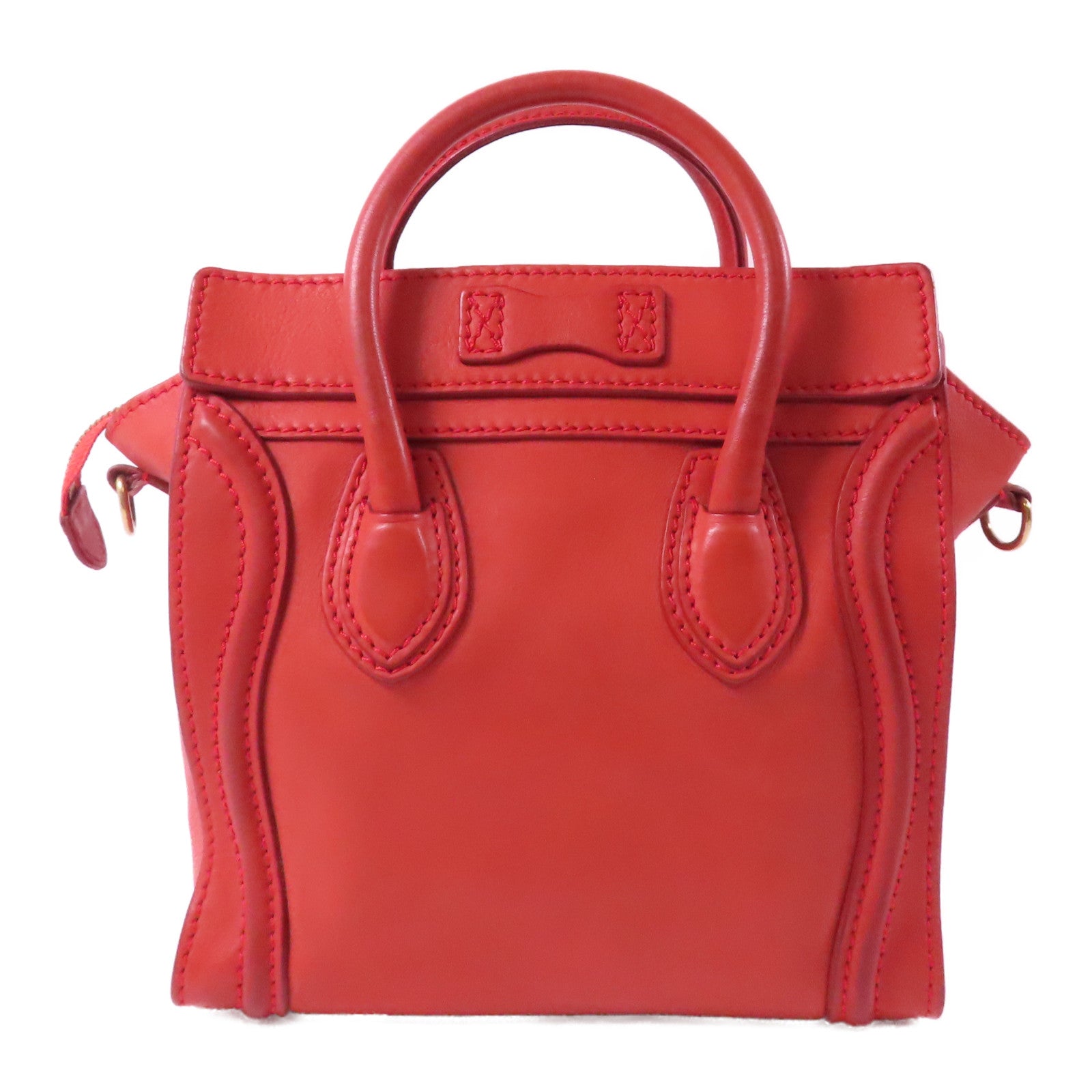 CELINE 牛皮皮革Nano Luggage金扣手挽肩背兩用袋紅色