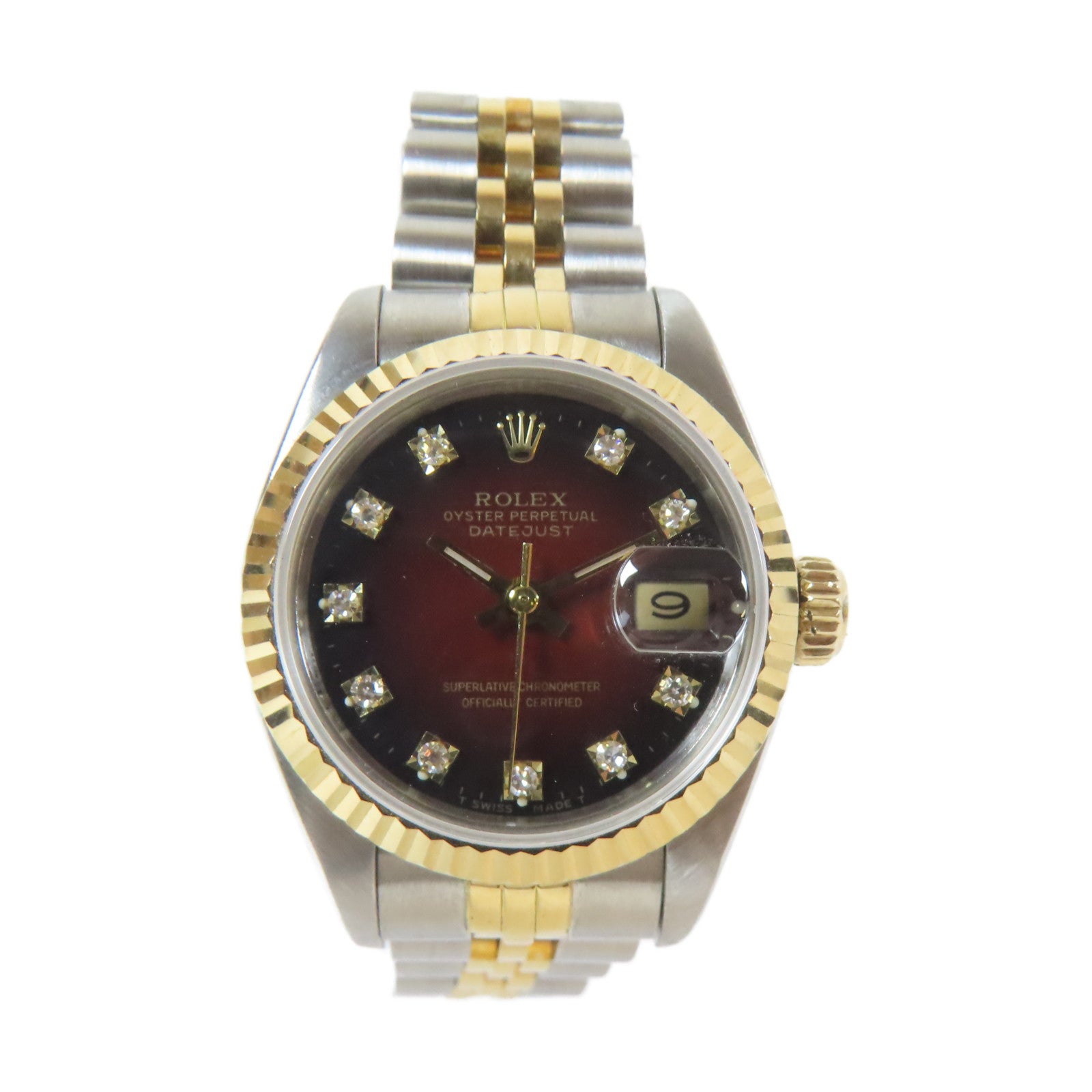ROLEX Lady-Datejust 18K黃金/不鏽鋼鑽石手錶自動機芯紅色