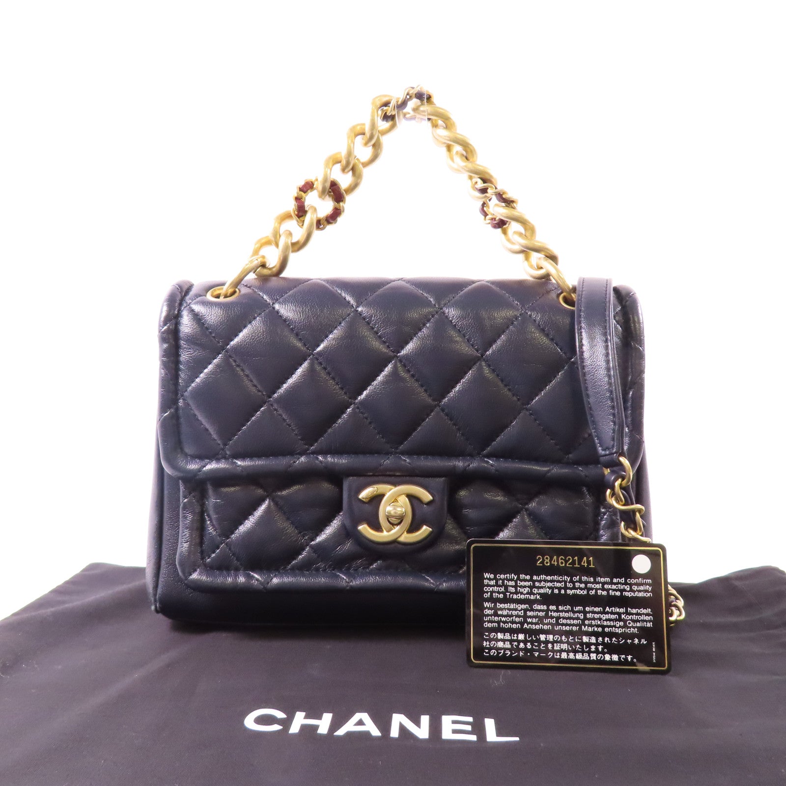 CHANEL CC GHW Shoulder Bag 2 Way Shoulder Hand Bag Leather Navy