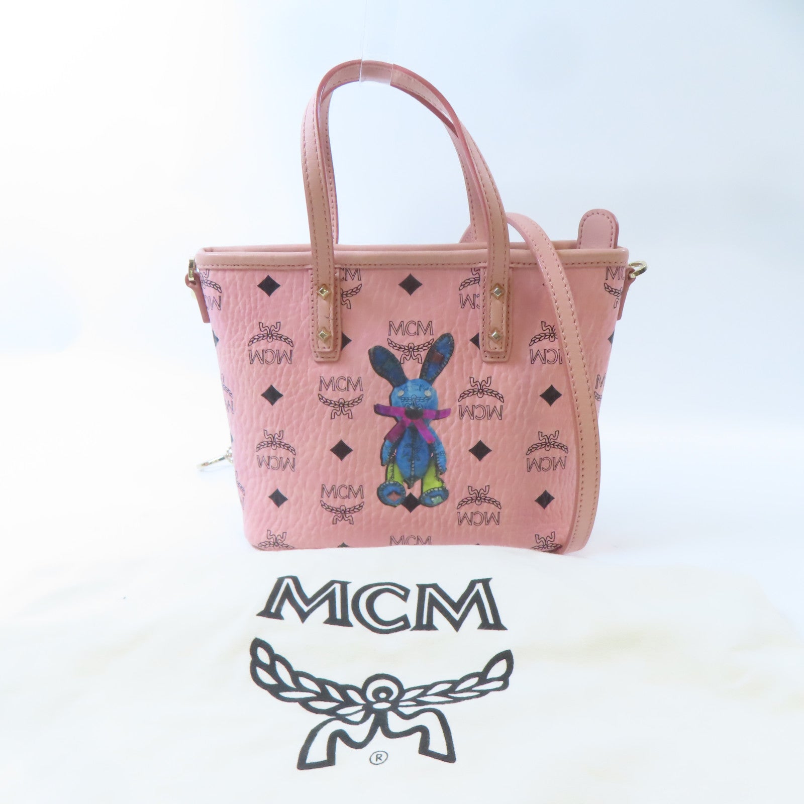 MCM 皮革2 Way Shoulder Bag金扣手挽肩背兩用袋粉紅色
