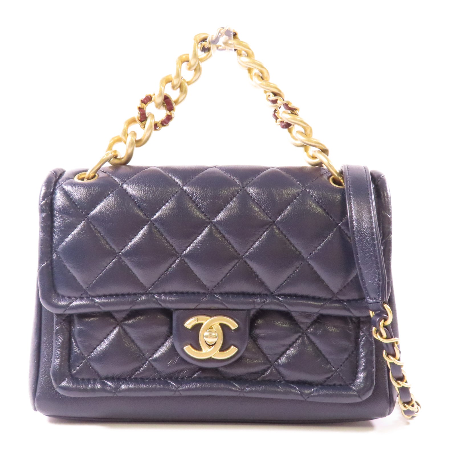CHANEL CC GHW Shoulder Bag 2 Way Shoulder Hand Bag Leather Navy