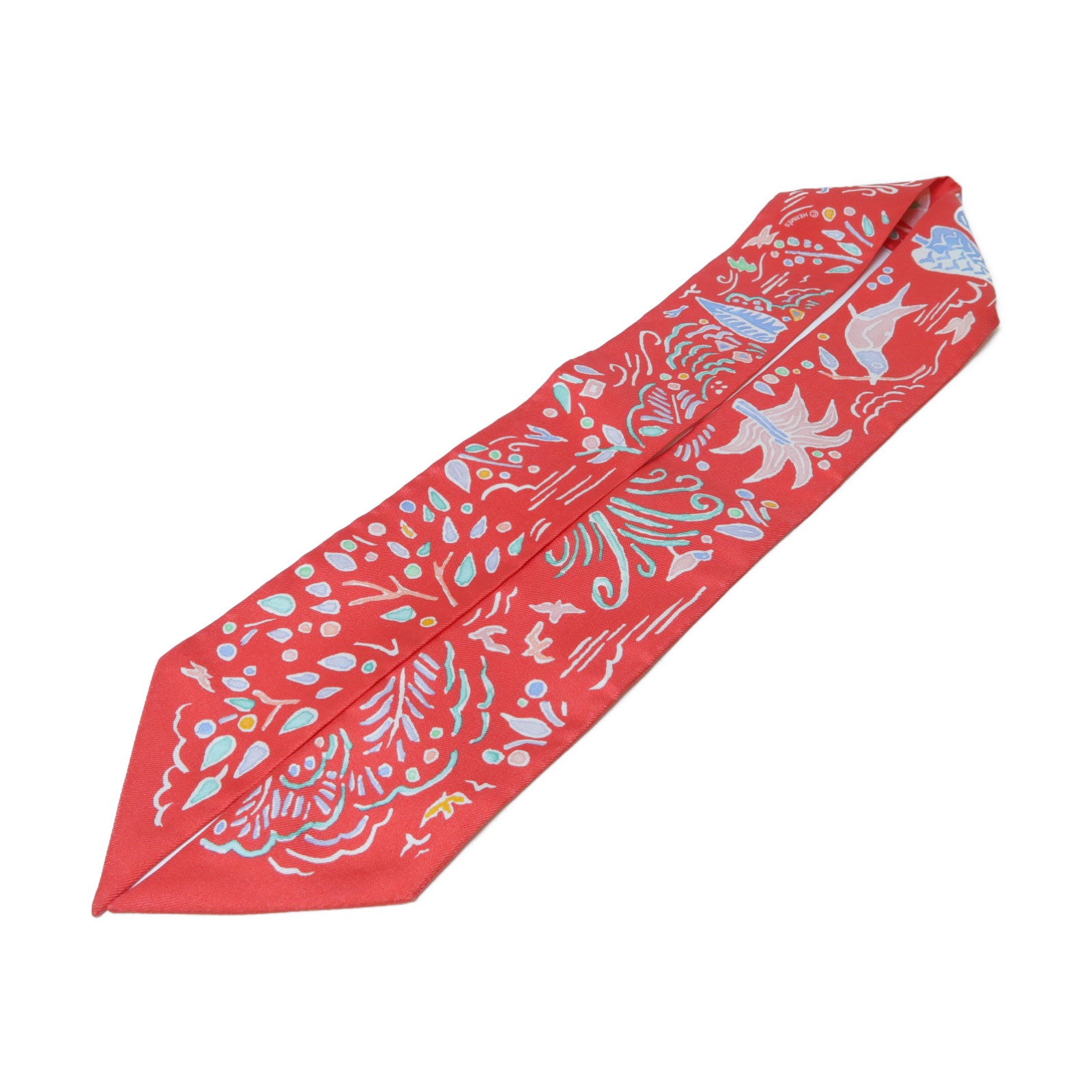 HERMES 【激減優惠】絲質Twilly絲巾紅色