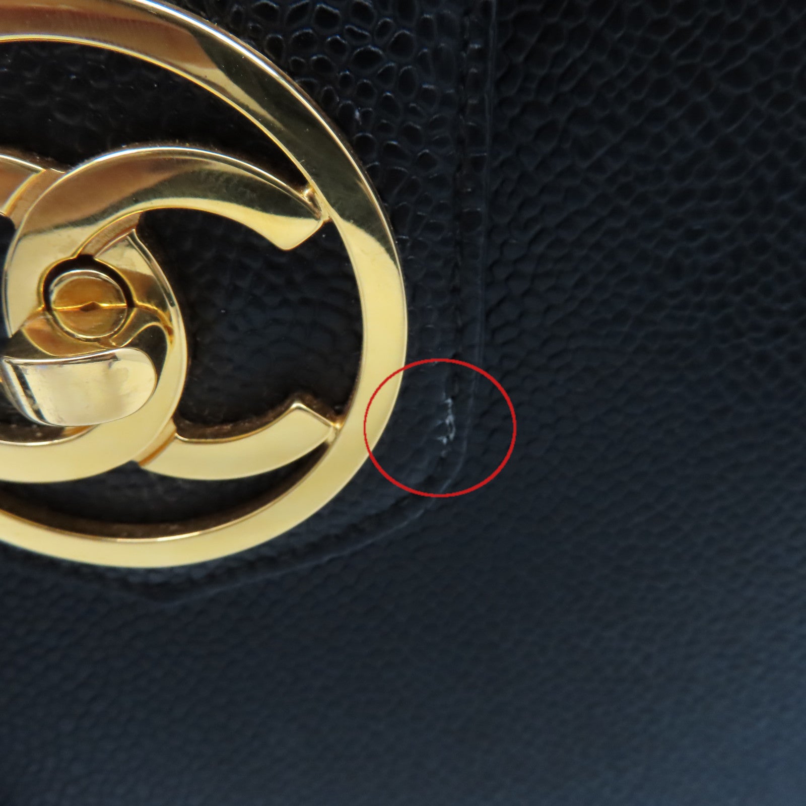 CHANEL 【清倉大減價】Caviar皮革Vintage Vanity Case 2Way Shoulder Make Bag金扣鏈帶手挽肩背兩用化妝袋黑色