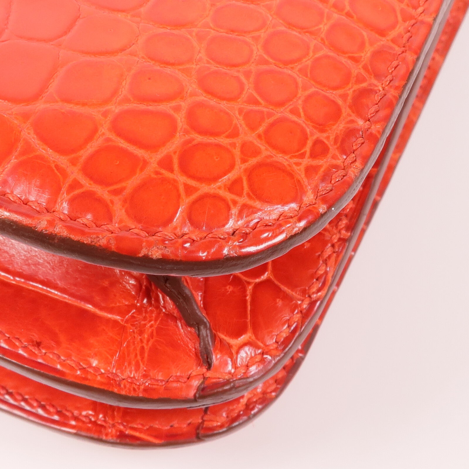 HERMES 鱷魚皮革Constance Elan金扣肩背袋Sanguine Shiny