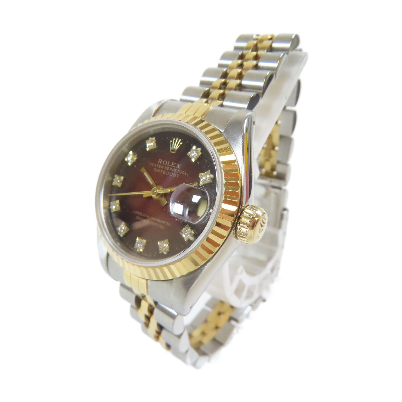 ROLEX Lady-Datejust 18K黃金/不鏽鋼鑽石手錶自動機芯紅色