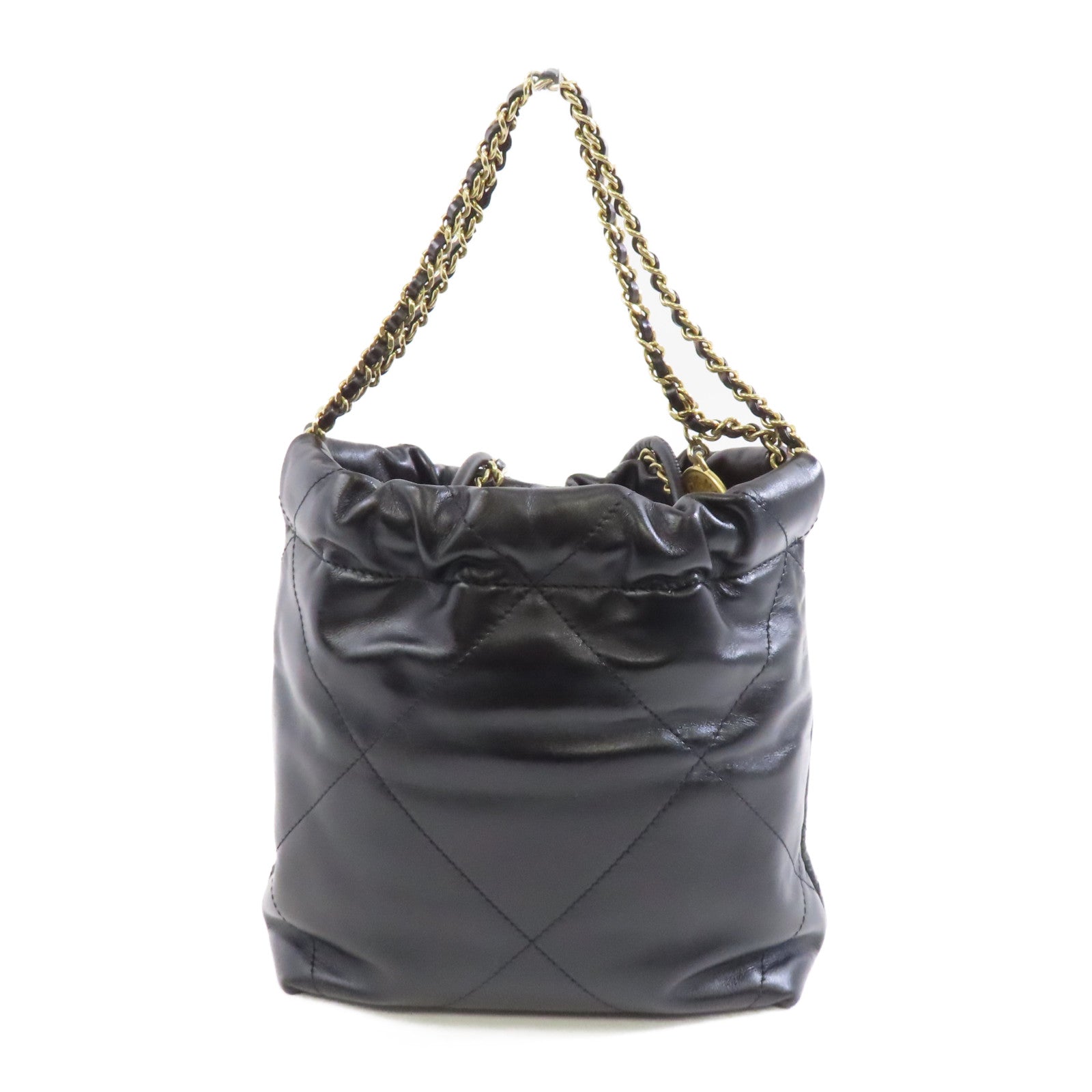 CHANEL 菱格牛皮皮革Mini 22金扣手挽肩背兩用袋黑色