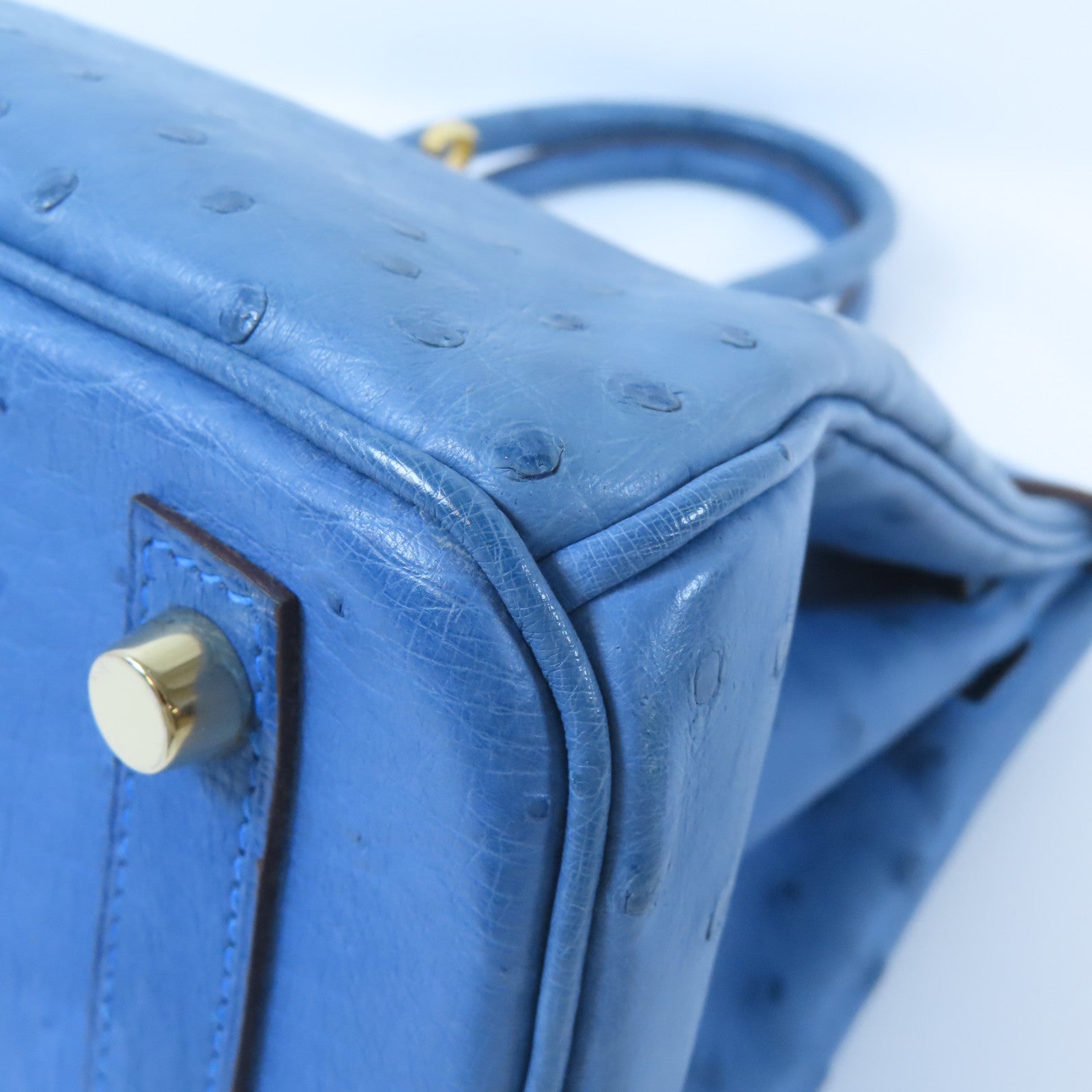 HERMES 【激減優惠】鴕鳥皮革Birkin 30金扣手挽袋藍色