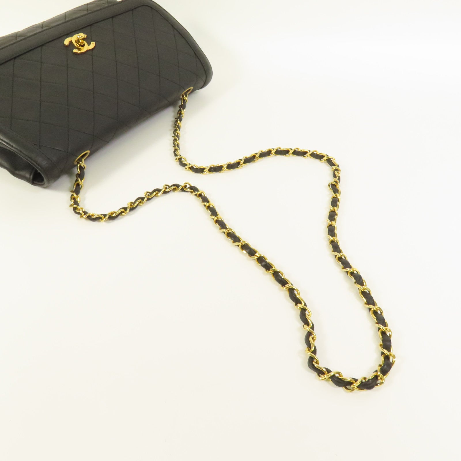 CHANEL 羊皮皮革Vintage Chain Shoulder金扣肩背袋