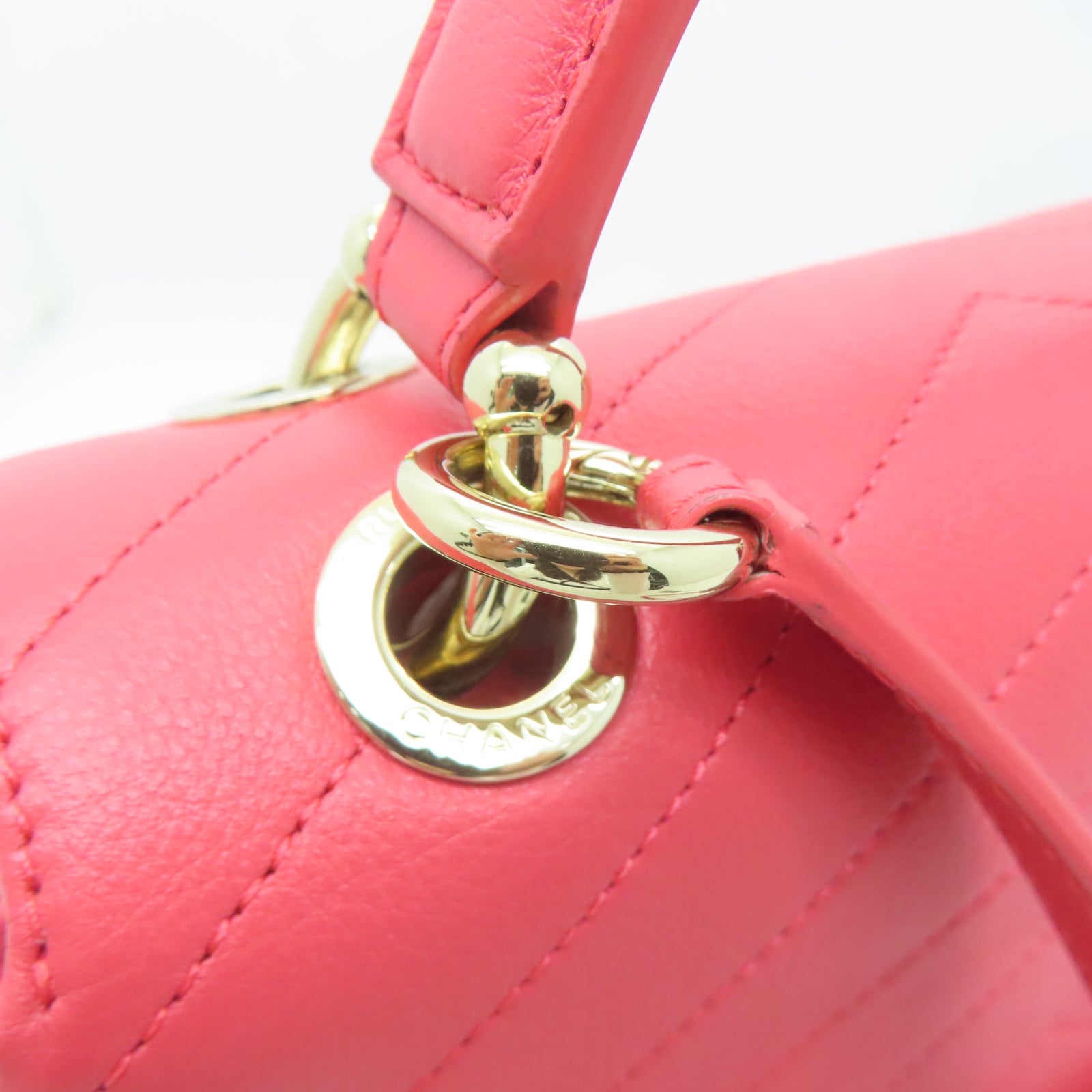 CHANEL 【激減優惠】斜紋牛皮皮革Backpack金扣背包粉紅色