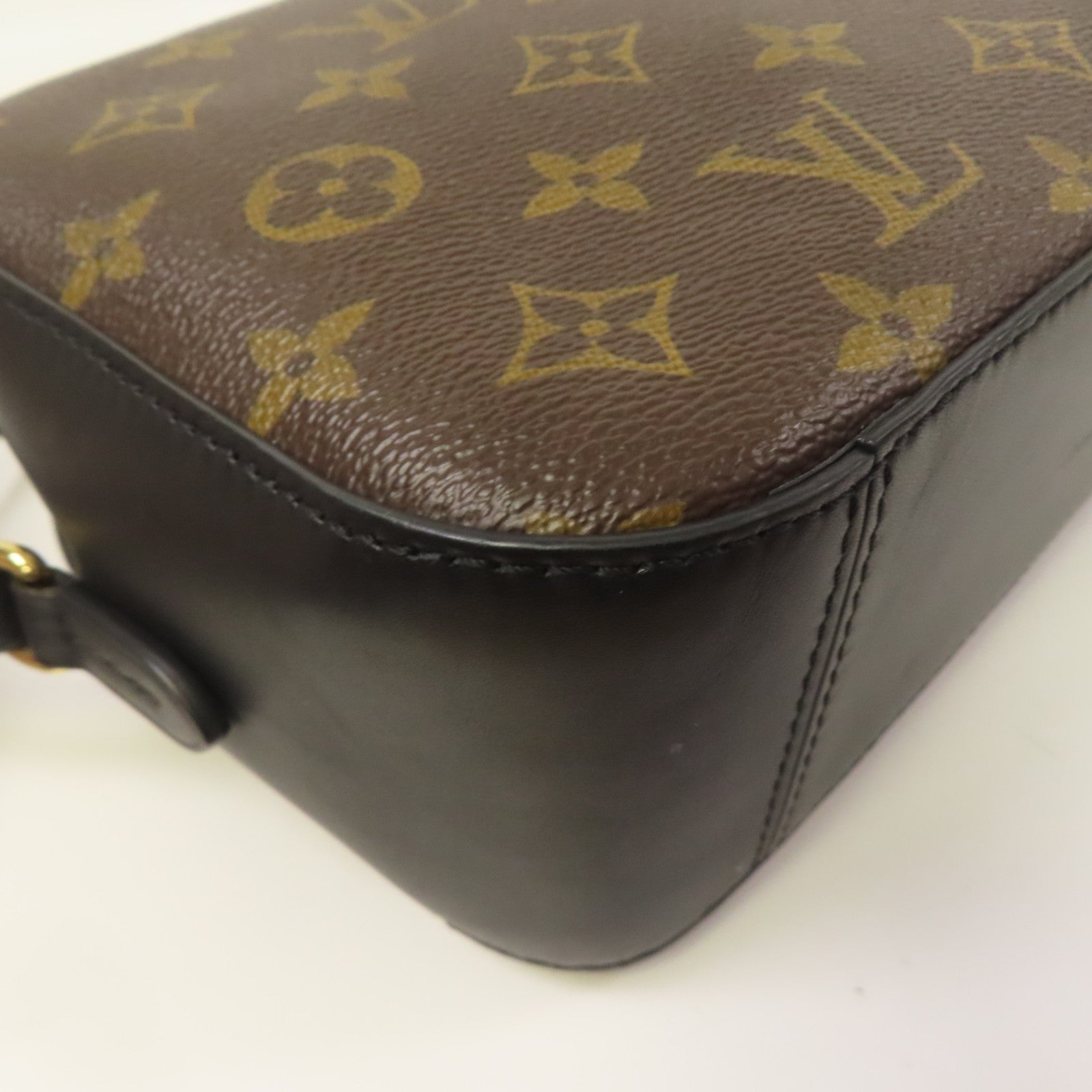 LOUIS VUITTON Monogram Saintonge金扣手挽袋棕色/黑色