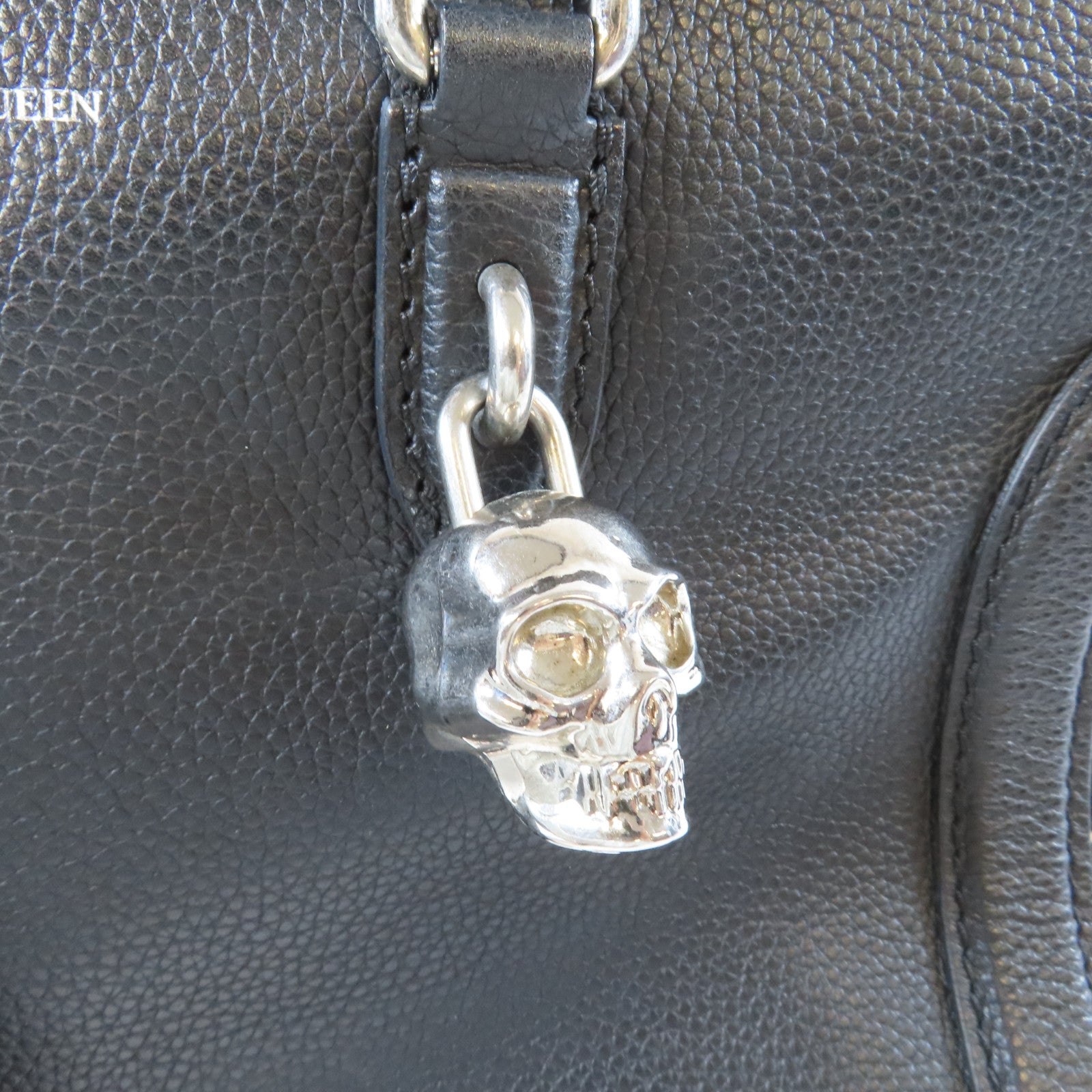 Alexander McQueen 牛皮皮革2 Way Shoulder Bag銀扣手挽肩背兩用袋黑色