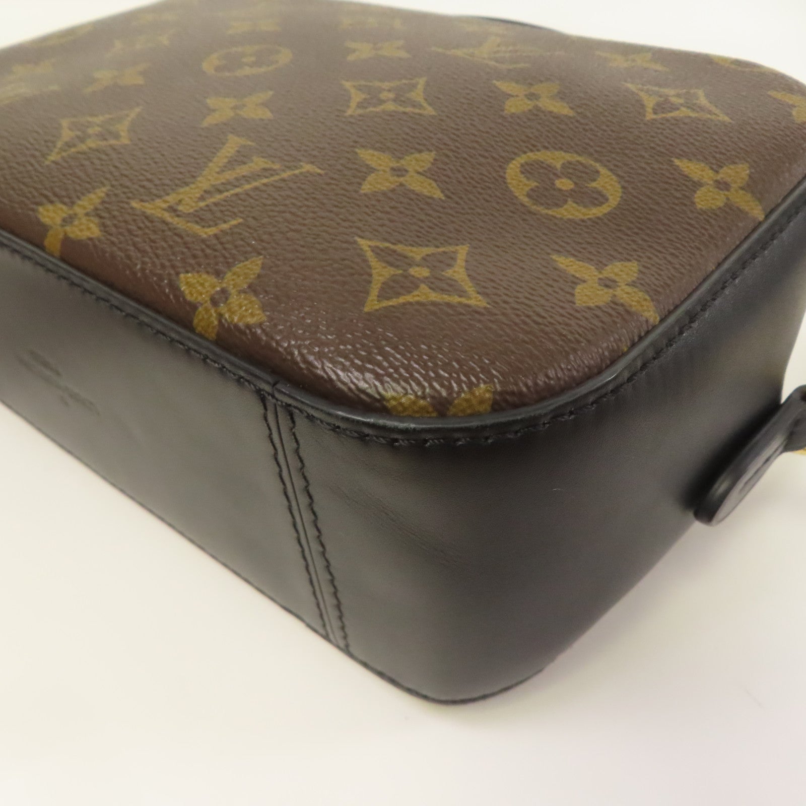 LOUIS VUITTON Monogram Saintonge金扣手挽袋棕色/黑色