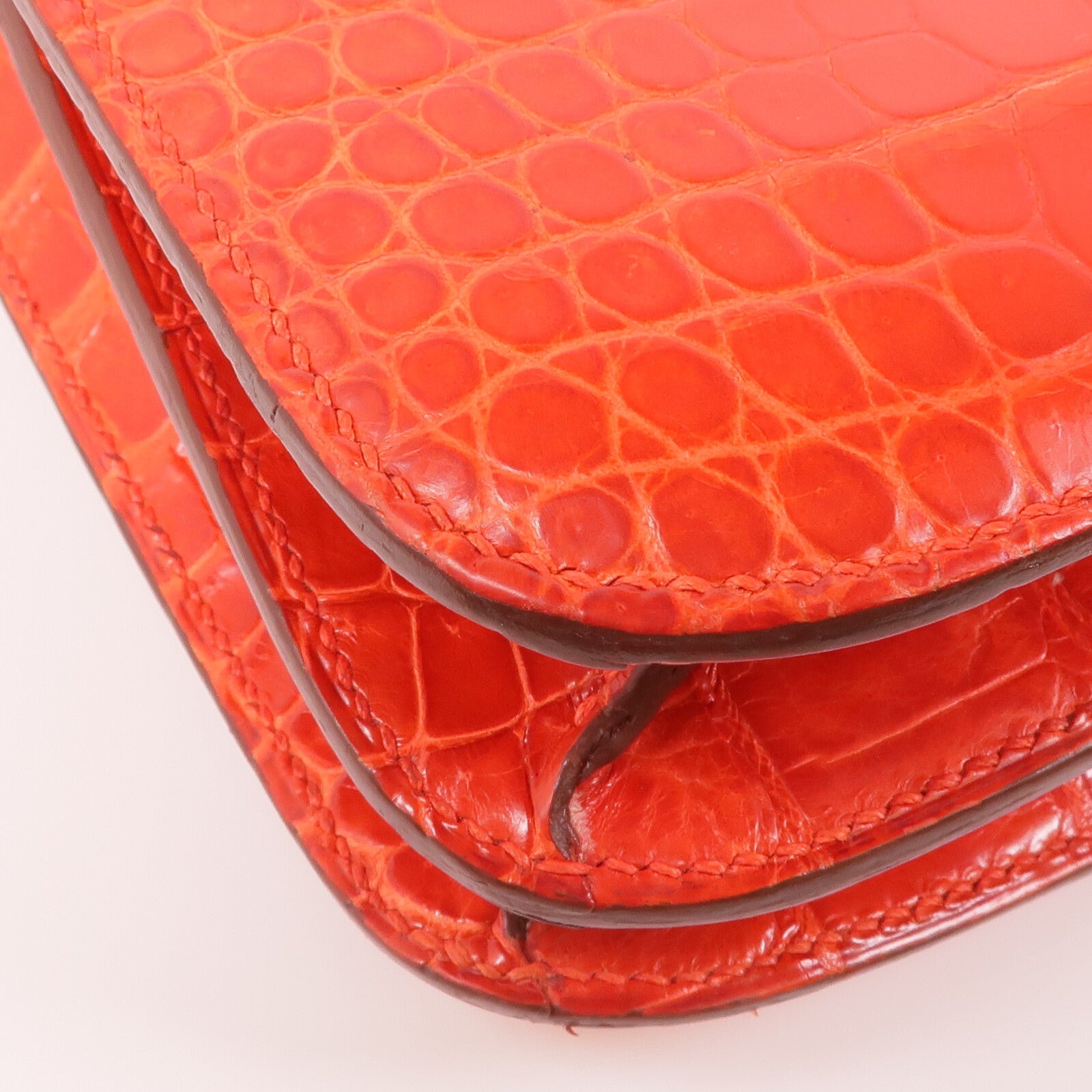 HERMES 鱷魚皮革Constance Elan金扣肩背袋Sanguine Shiny