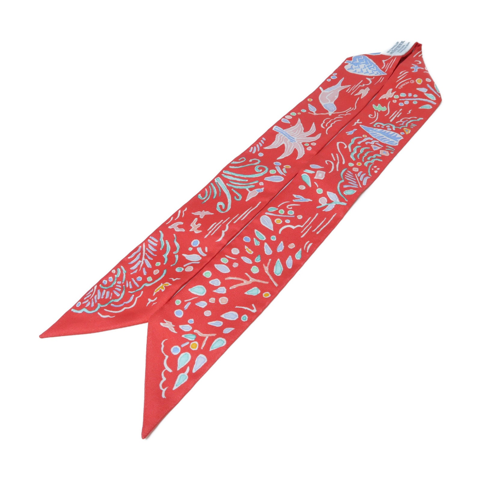 HERMES 【激減優惠】絲質Twilly絲巾紅色