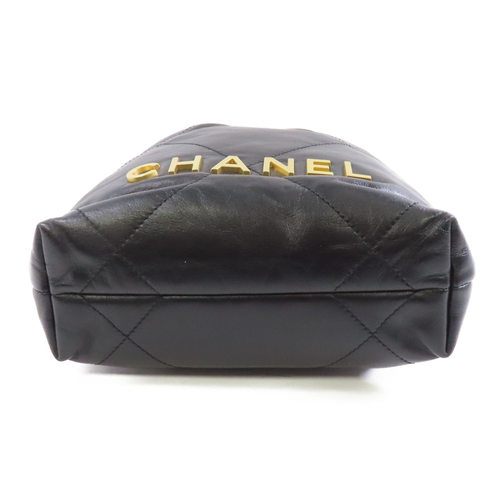 CHANEL 菱格牛皮皮革Mini 22金扣手挽肩背兩用袋黑色