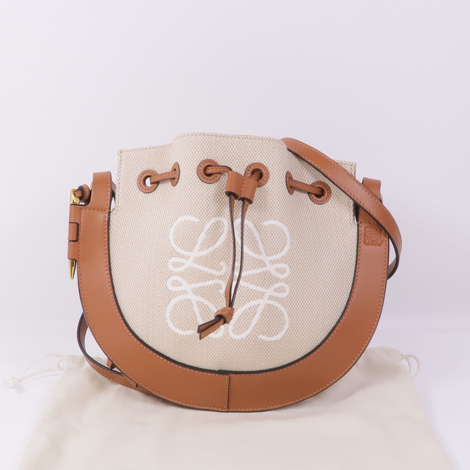 LOEWE 牛皮皮革/帆布Shoulder Bag金扣肩背袋