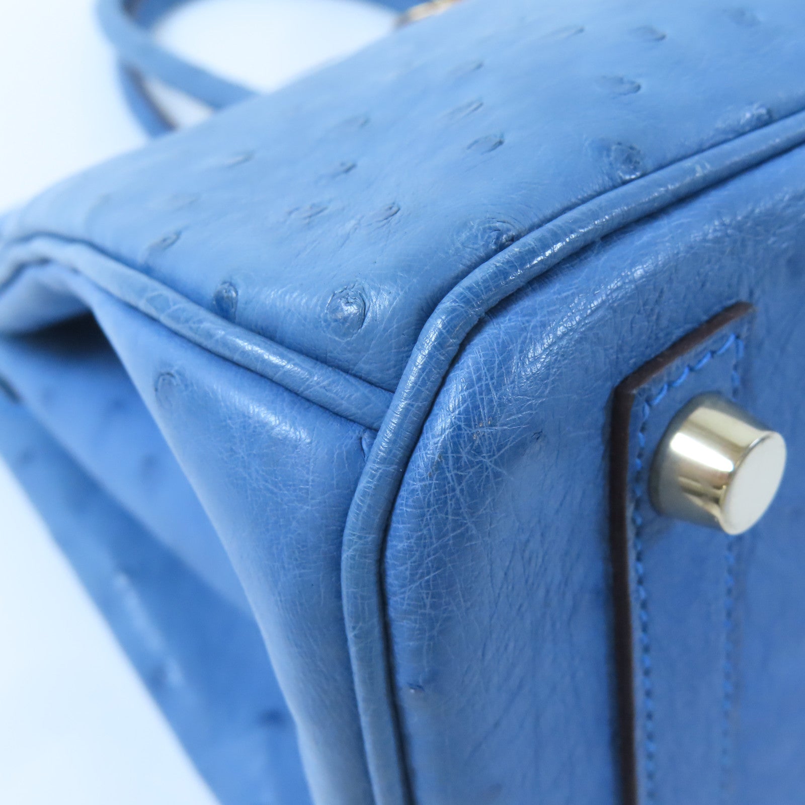 HERMES 【激減優惠】鴕鳥皮革Birkin 30金扣手挽袋藍色