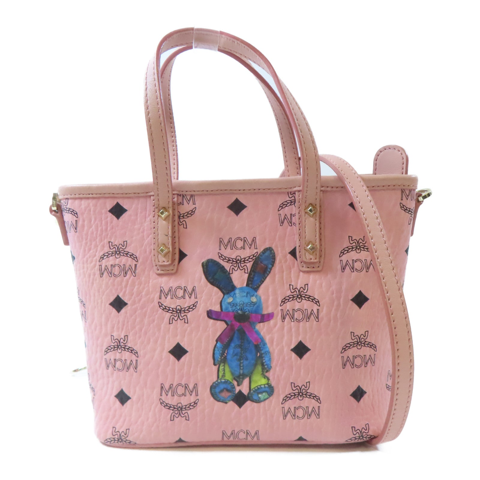 MCM 皮革2 Way Shoulder Bag金扣手挽肩背兩用袋粉紅色