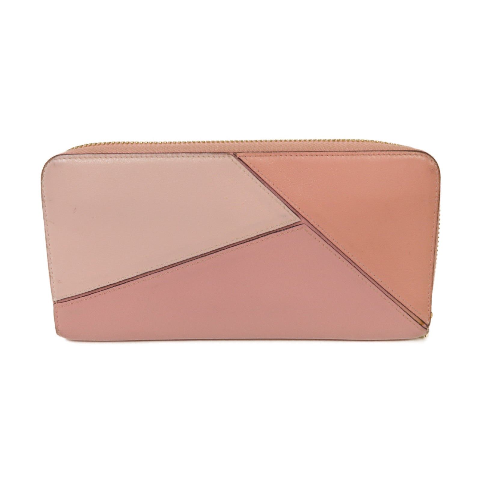 LOEWE 牛皮皮革Puzzle Zip Around Wallet金扣長錢包粉紅色