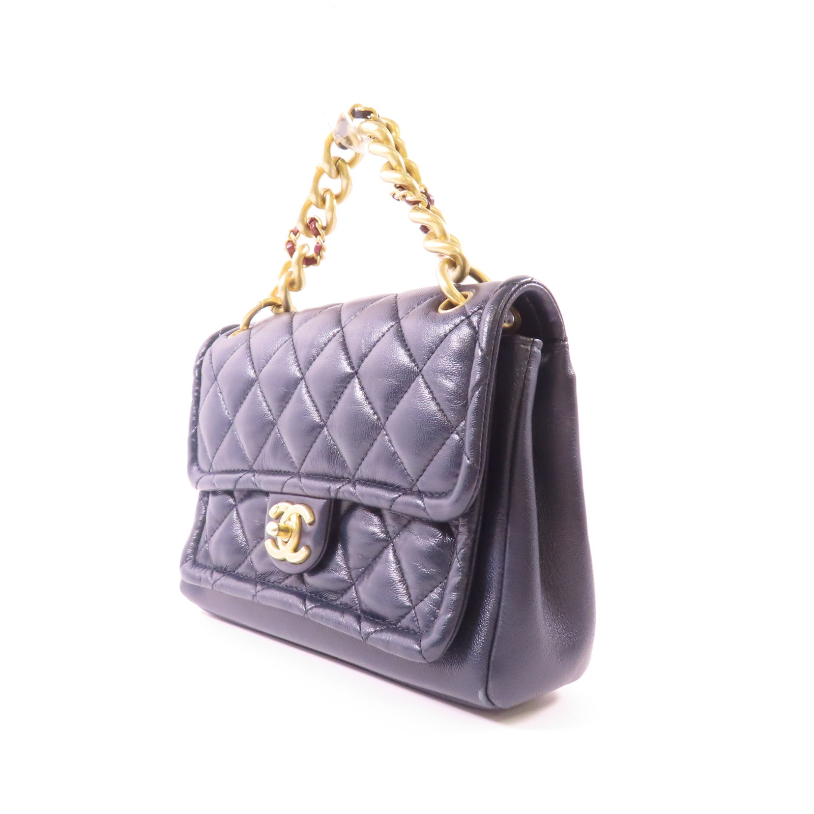 CHANEL CC GHW Shoulder Bag 2 Way Shoulder Hand Bag Leather Navy