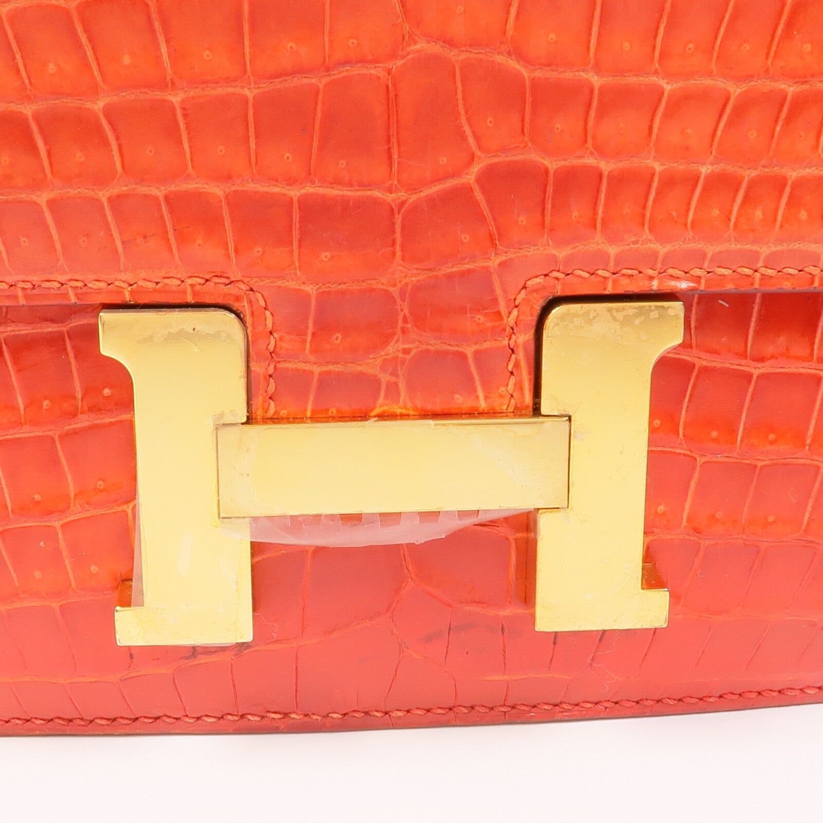 HERMES 鱷魚皮革Constance Elan金扣肩背袋Sanguine Shiny