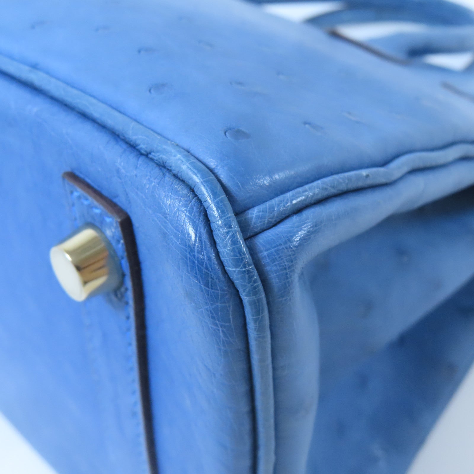HERMES 【激減優惠】鴕鳥皮革Birkin 30金扣手挽袋藍色