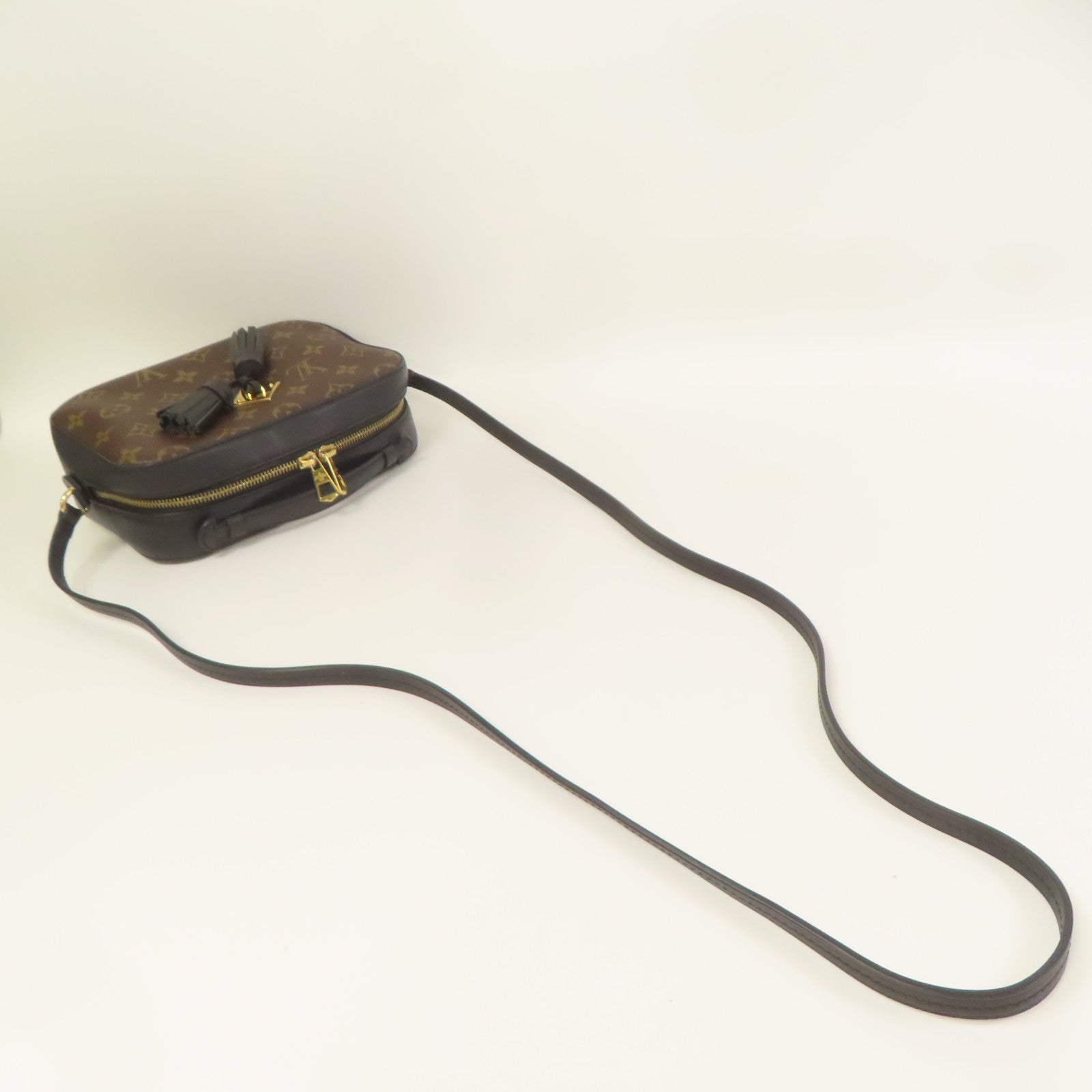 LOUIS VUITTON Monogram Saintonge金扣手挽袋棕色/黑色