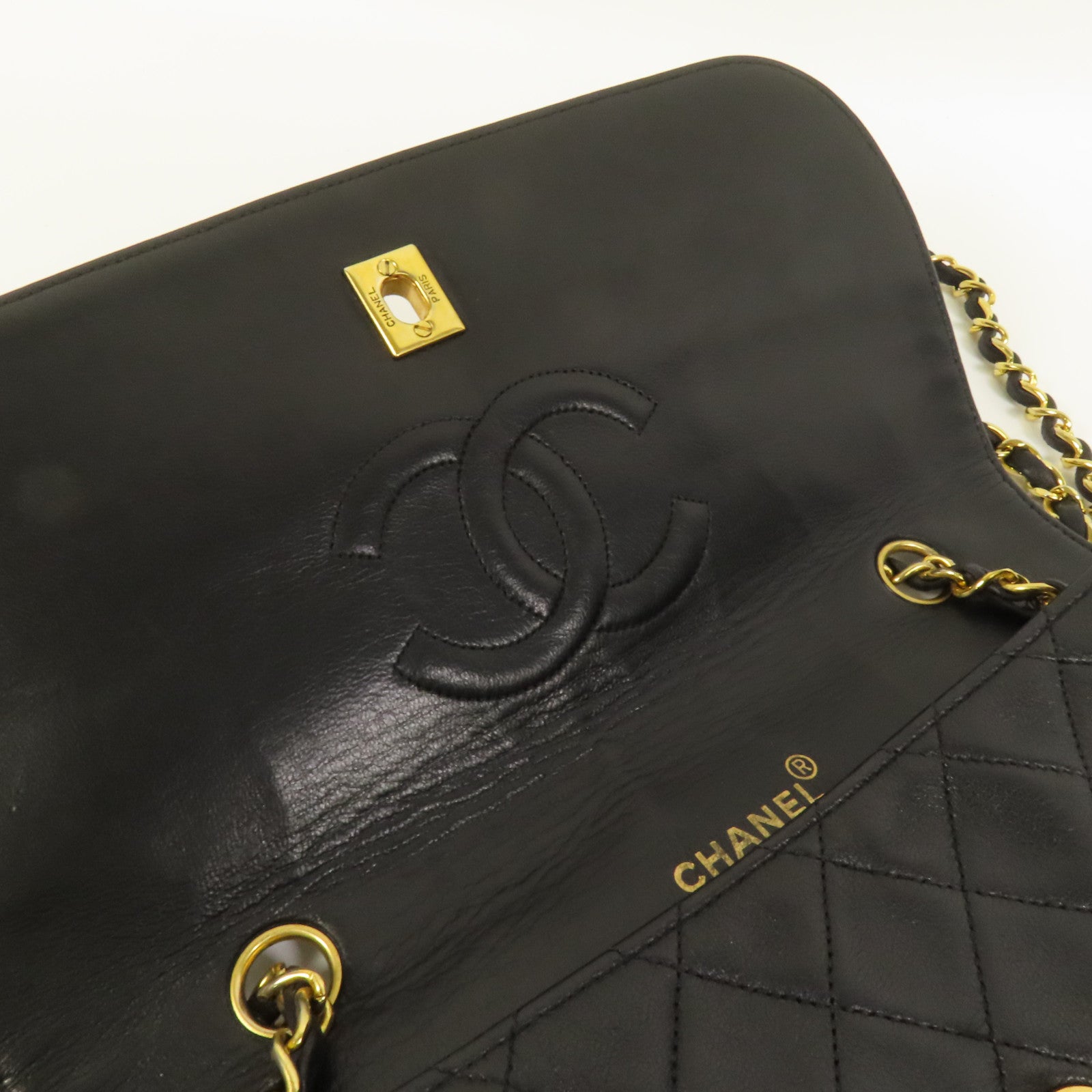 CHANEL 羊皮皮革Vintage Chain Shoulder金扣肩背袋