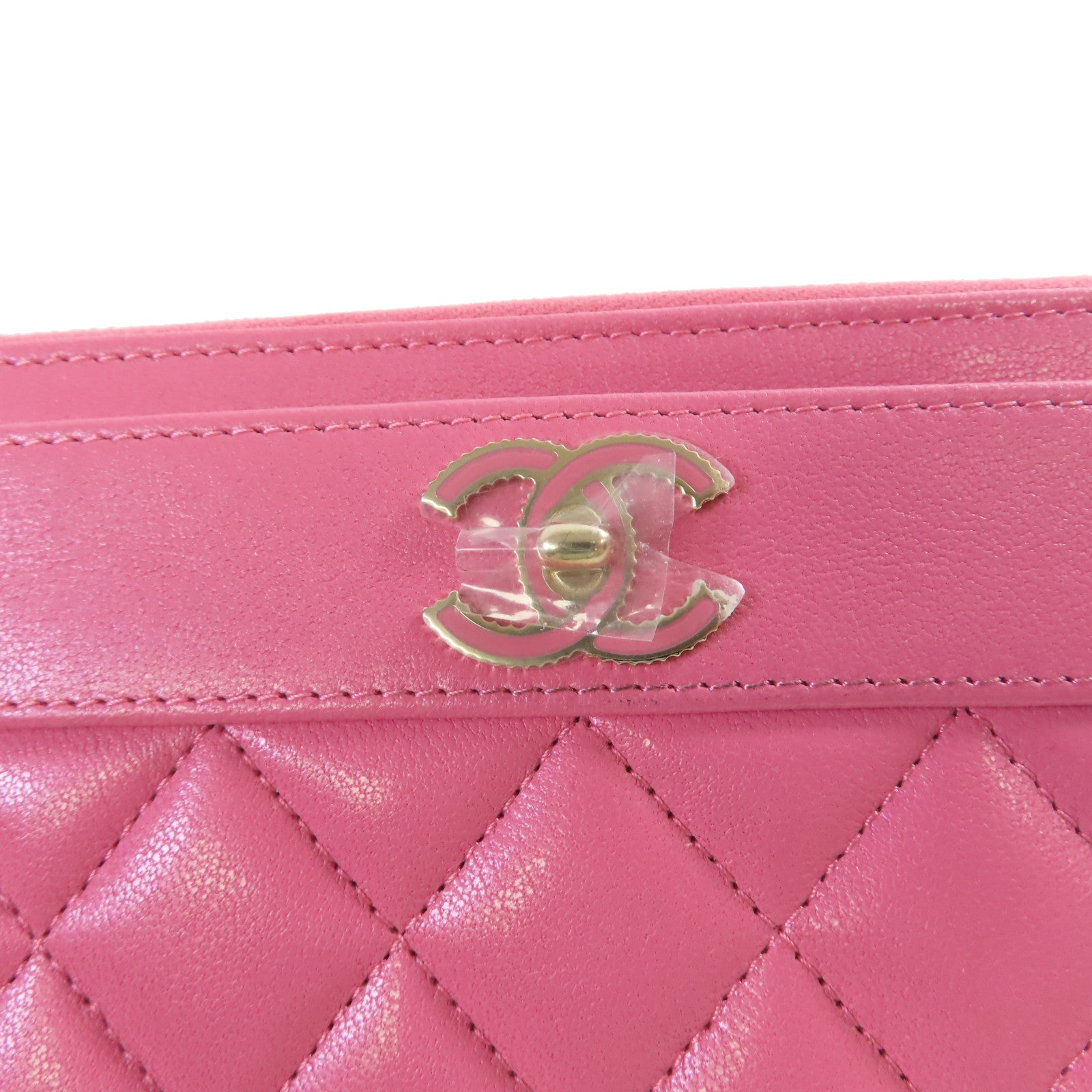 CHANEL 菱格羊皮皮革Long Wallet金扣長錢包粉紅色