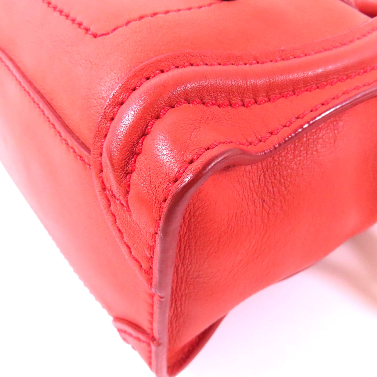 CELINE 牛皮皮革Nano Luggage金扣手挽肩背兩用袋紅色