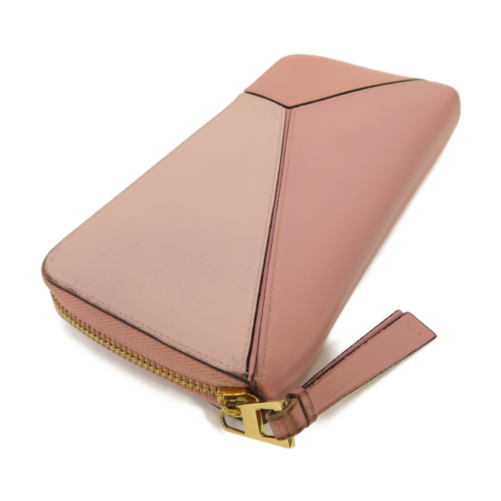 LOEWE 牛皮皮革Puzzle Zip Around Wallet金扣長錢包粉紅色