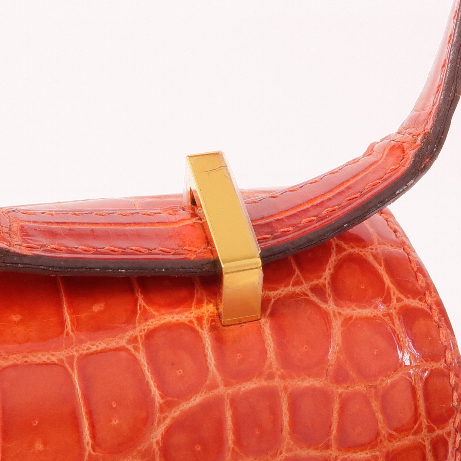 HERMES 鱷魚皮革Constance Elan金扣肩背袋Sanguine Shiny