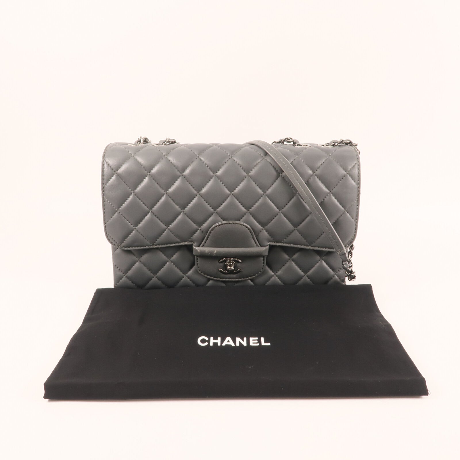 CHANEL 羊皮皮革Shoulder Bag銀扣鏈帶肩背袋