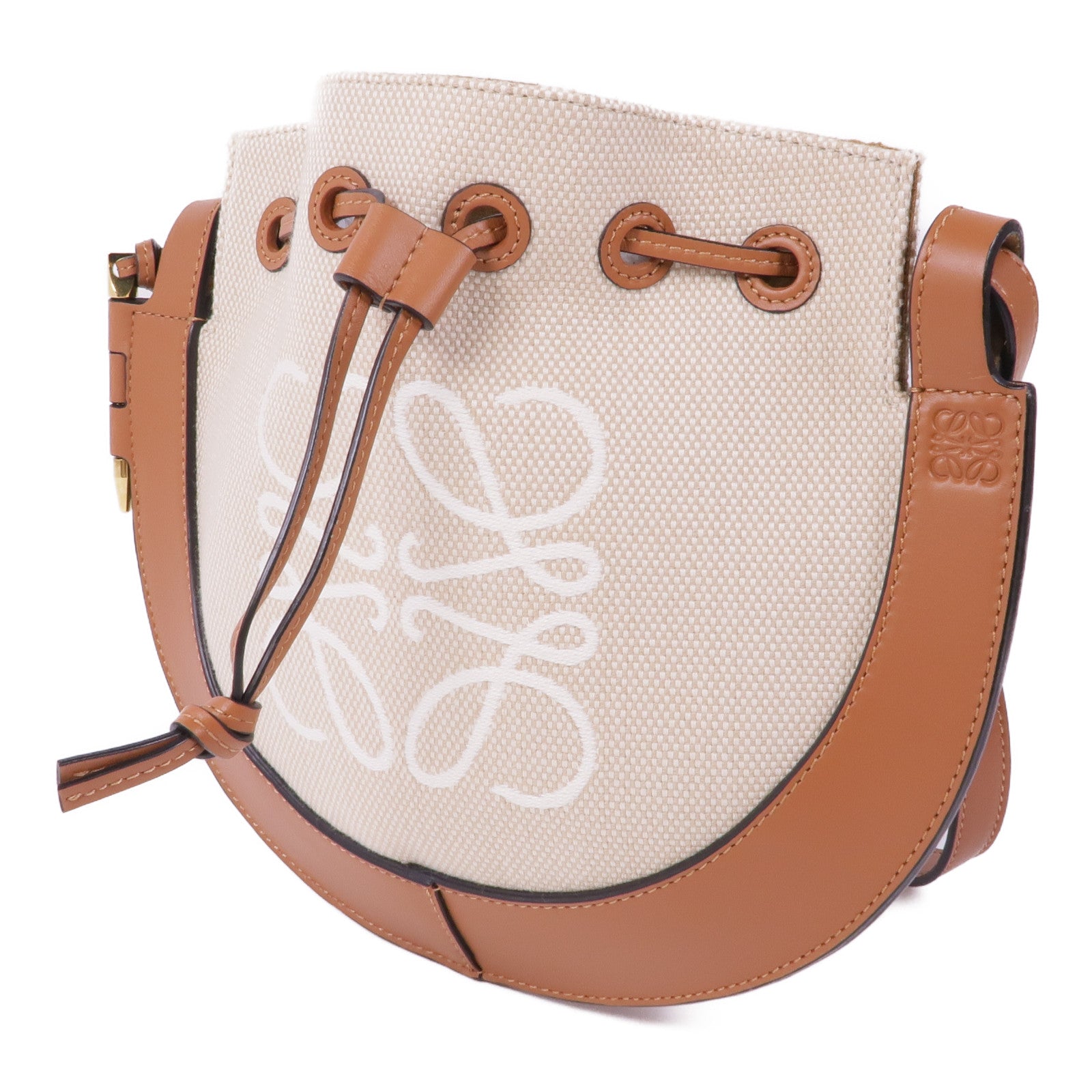 LOEWE 牛皮皮革/帆布Shoulder Bag金扣肩背袋