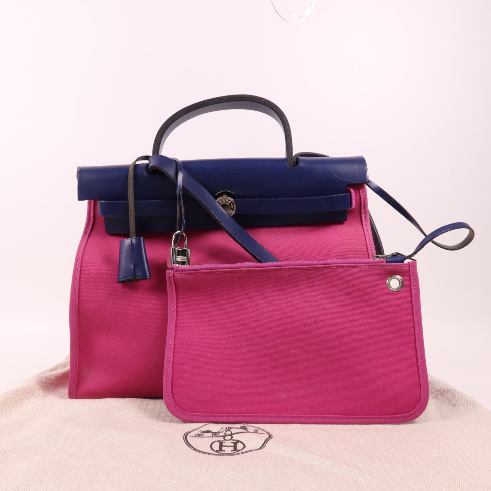 HERMES 帆布Herbag PM銀扣手挽肩背兩用袋Magnolia